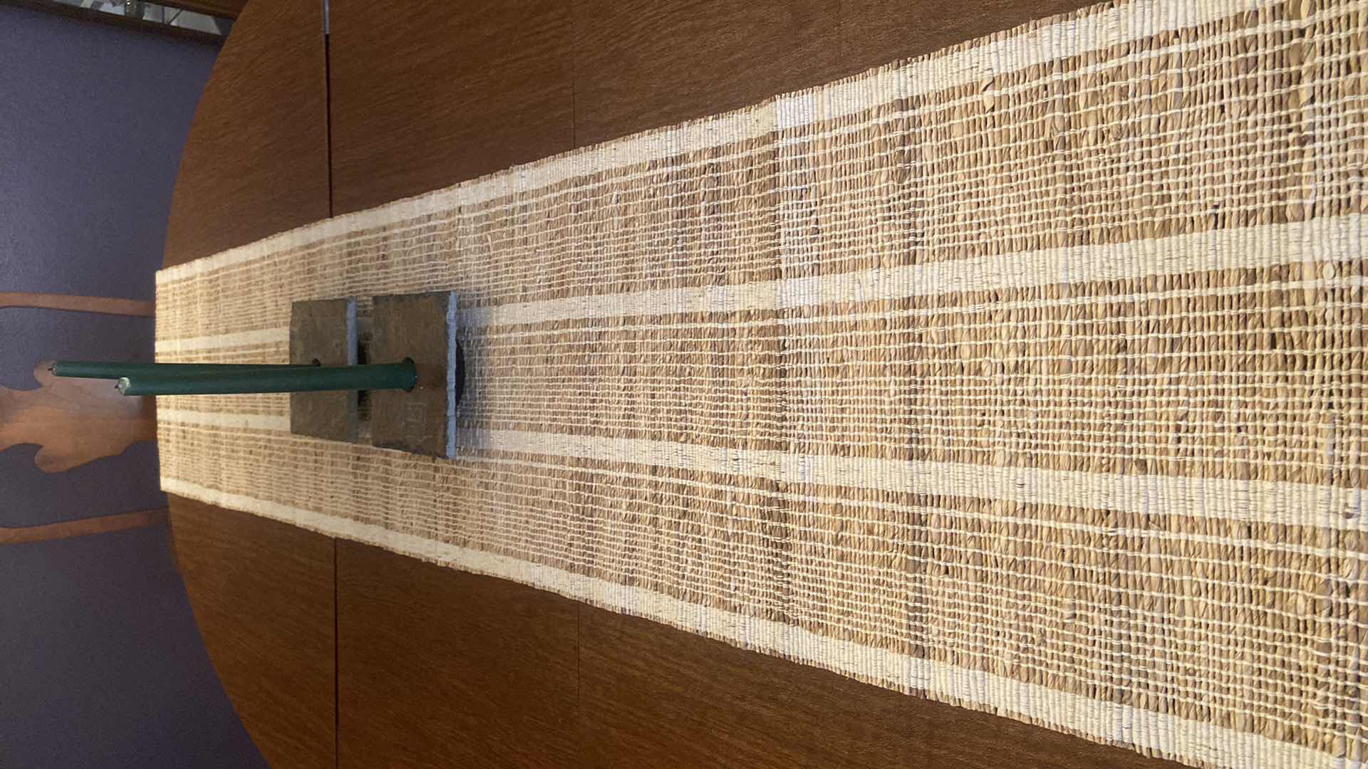 Photo 1 of 90” TABLE RUNNER & 2 STAMPED TILE CANDLESTICKS  5 1/2” x 5 1/2”