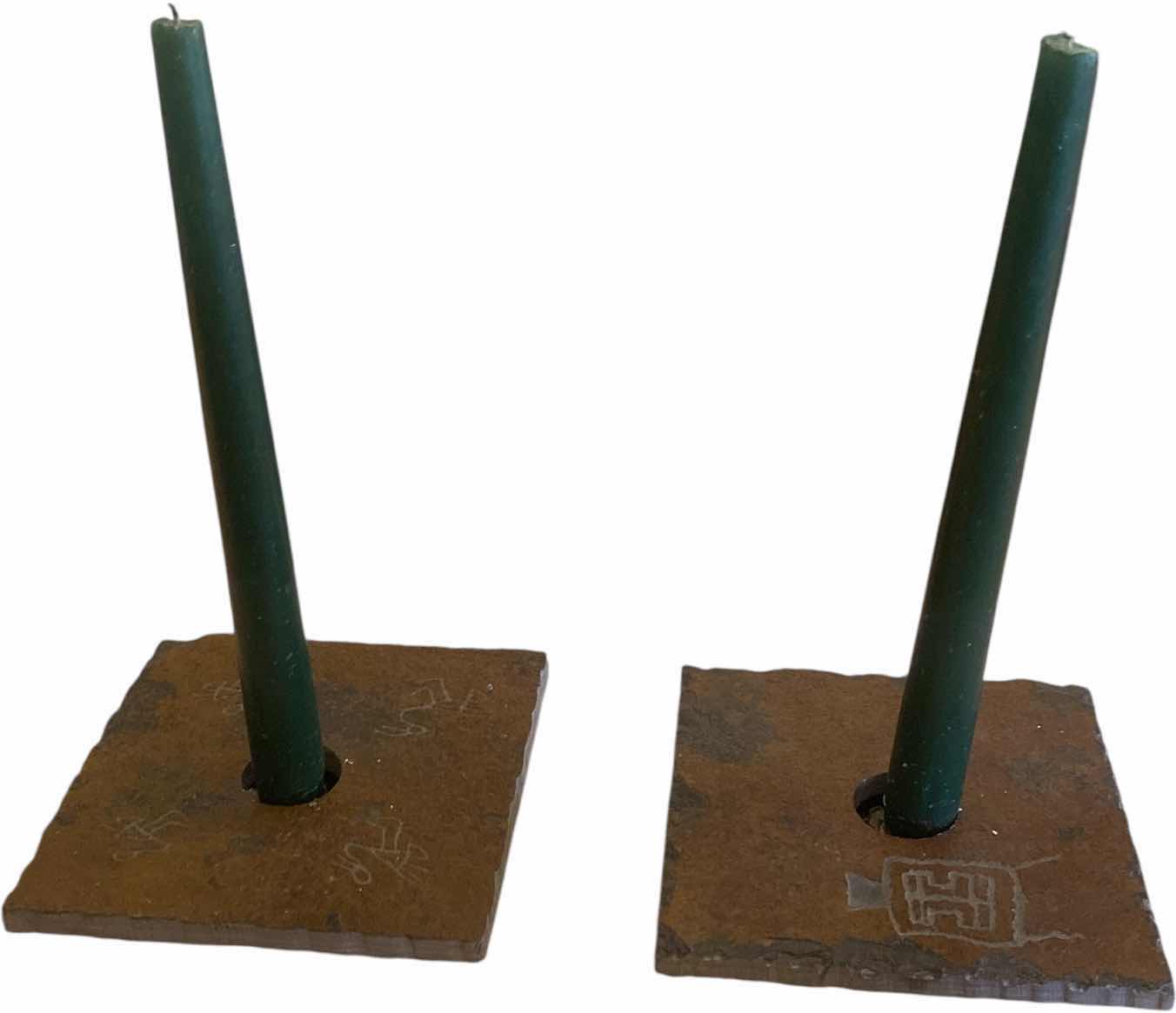 Photo 1 of 90” TABLE RUNNER & 2 STAMPED TILE CANDLESTICKS  5 1/2” x 5 1/2”