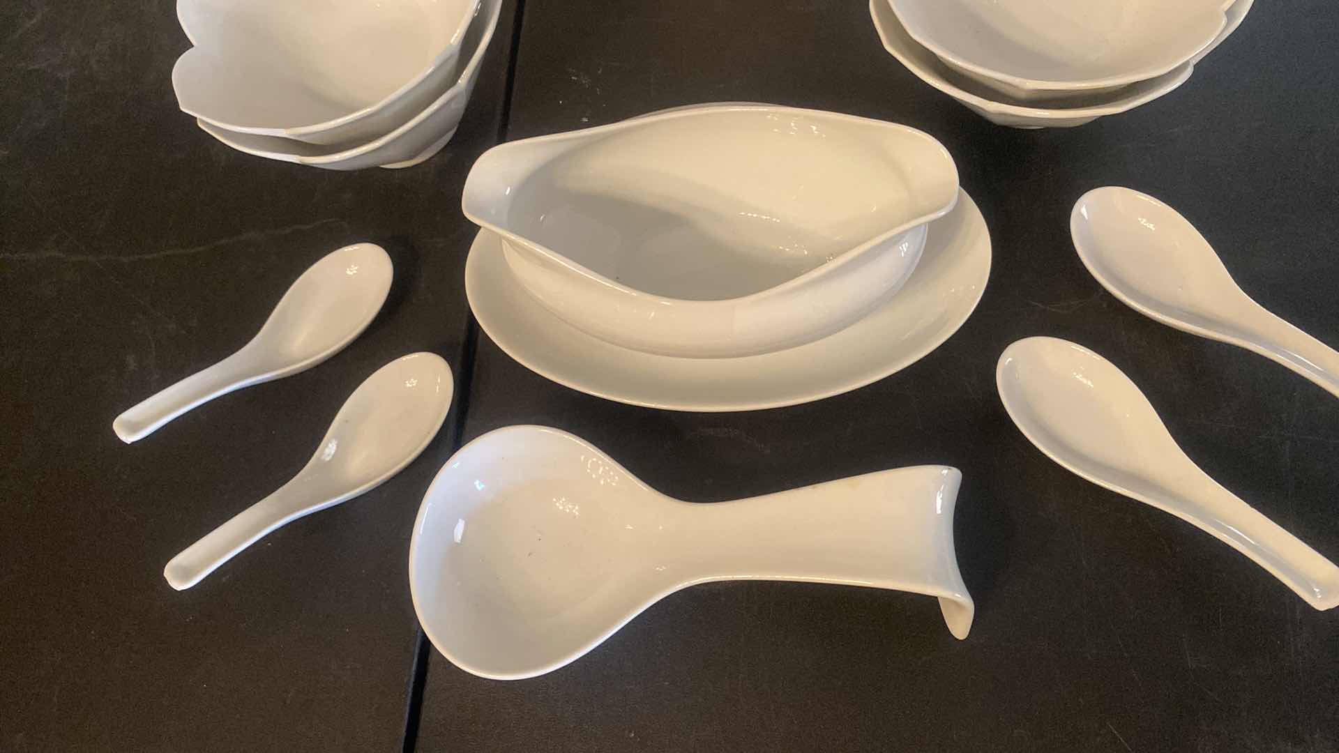 Photo 1 of 11 - WHITE BOWLS, FISH PLATE, SPOONS & SAUCE BOWL