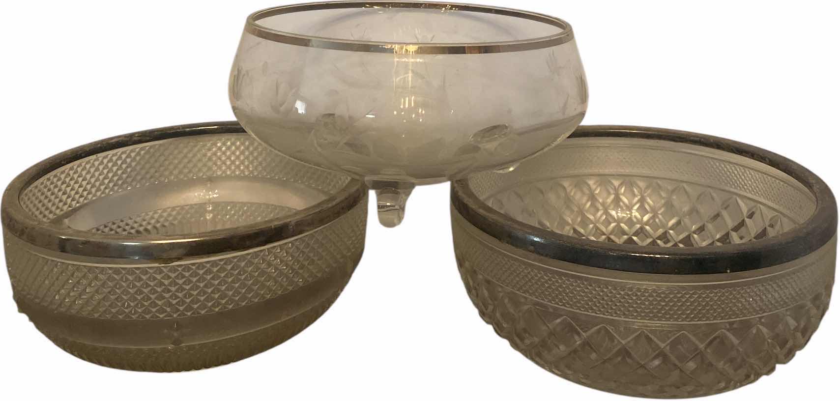 Photo 1 of 3 - CRYSTAL BOWLS - 2 TRIMMED WITH SILVER PLATE