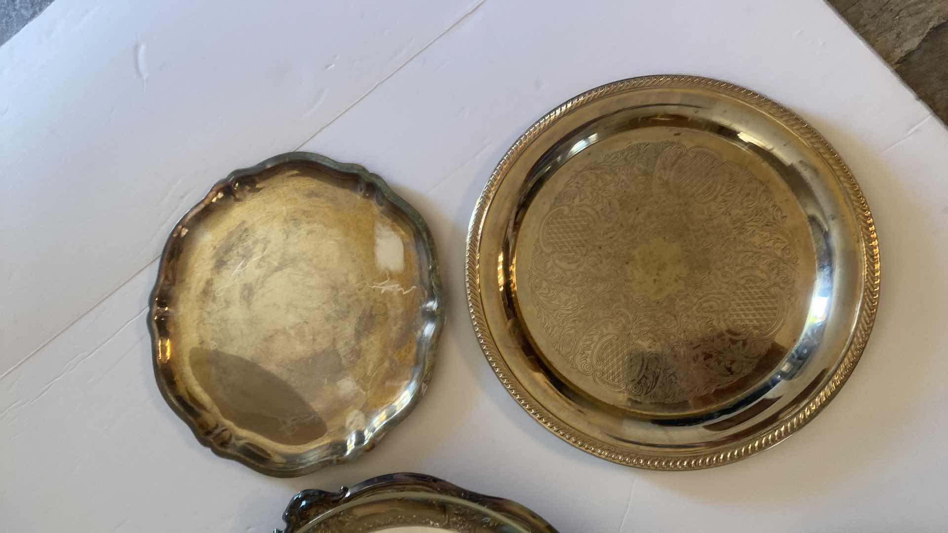 Photo 1 of 3 - SILVER PLATE PLATTERS & 1 METAL PLATTER