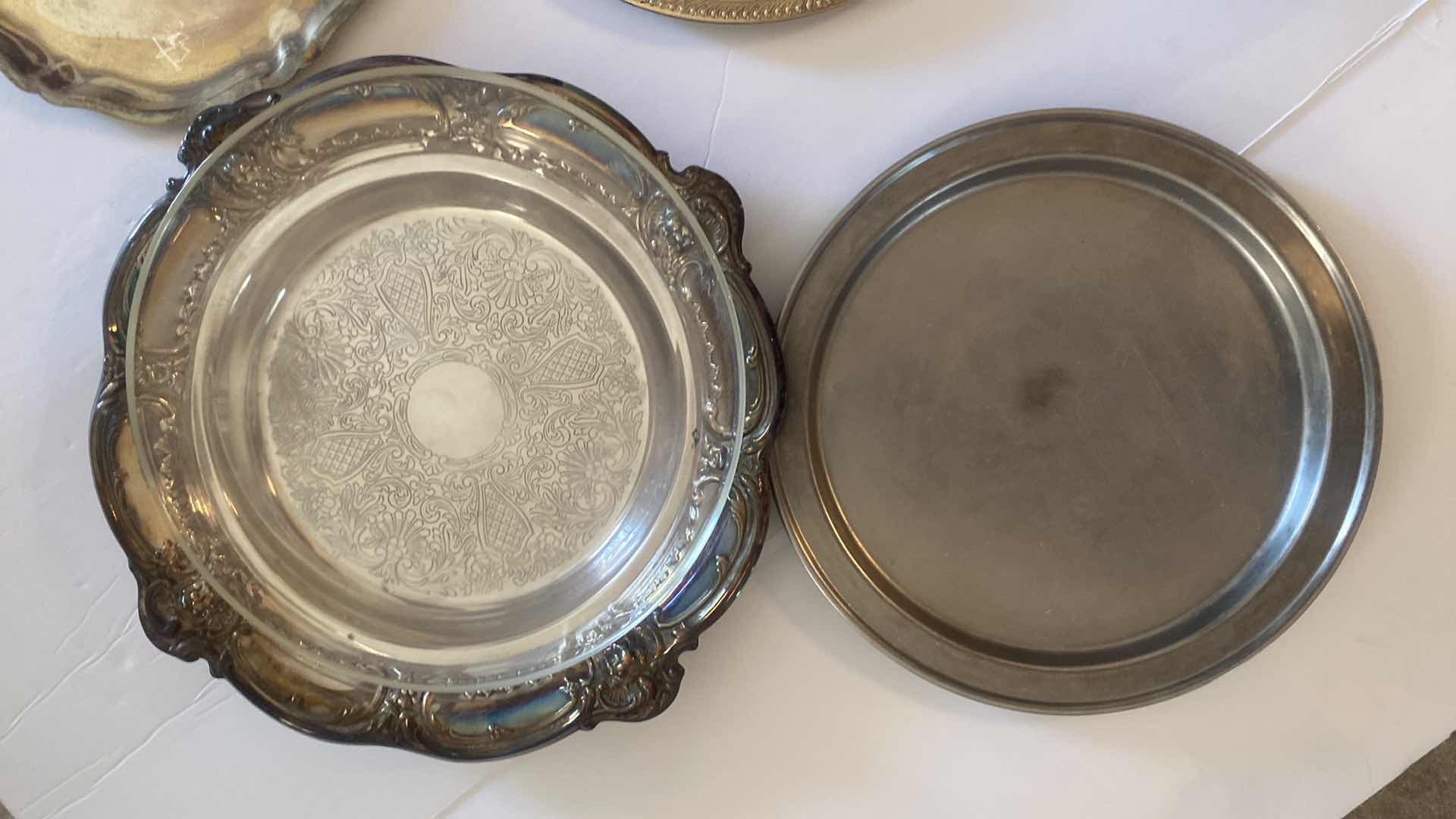 Photo 1 of 3 - SILVER PLATE PLATTERS & 1 METAL PLATTER