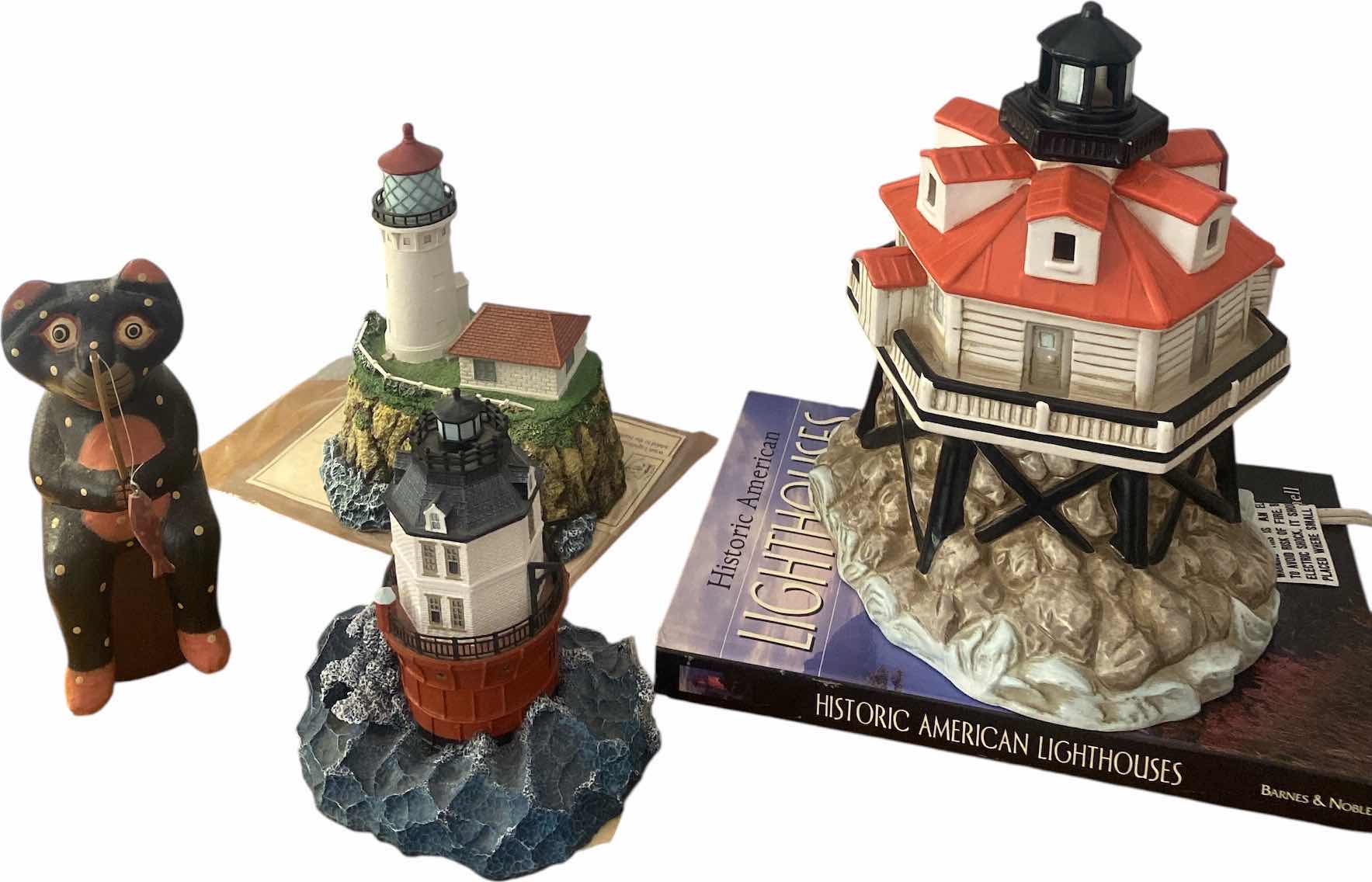 Photo 1 of 3 - LIGHT HOUSES FISHING CAT & BOOK LARGEST 6” x 8”