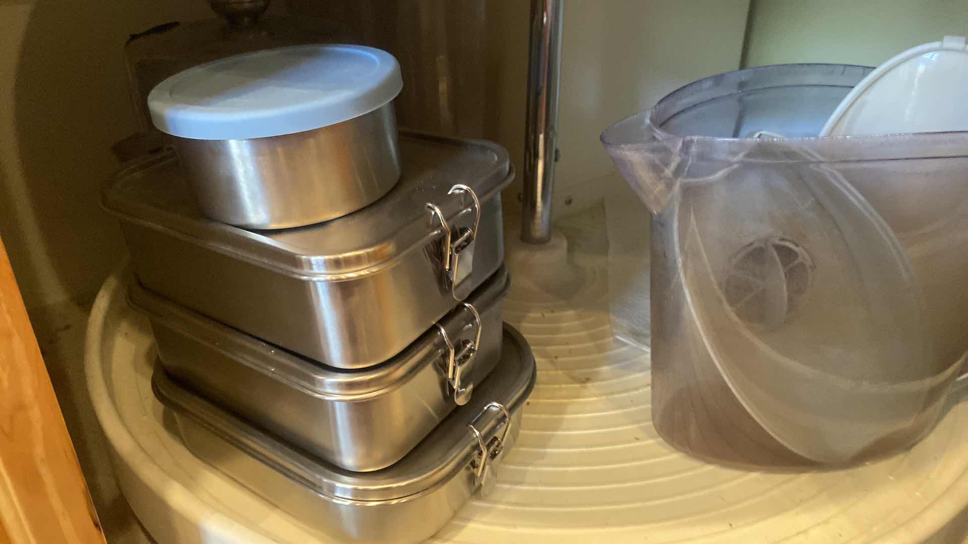 Photo 1 of BOTTOM SHELF CORNER CABINET - ICE BUCKET METAL STORAGE & PLASTIC STORAGE