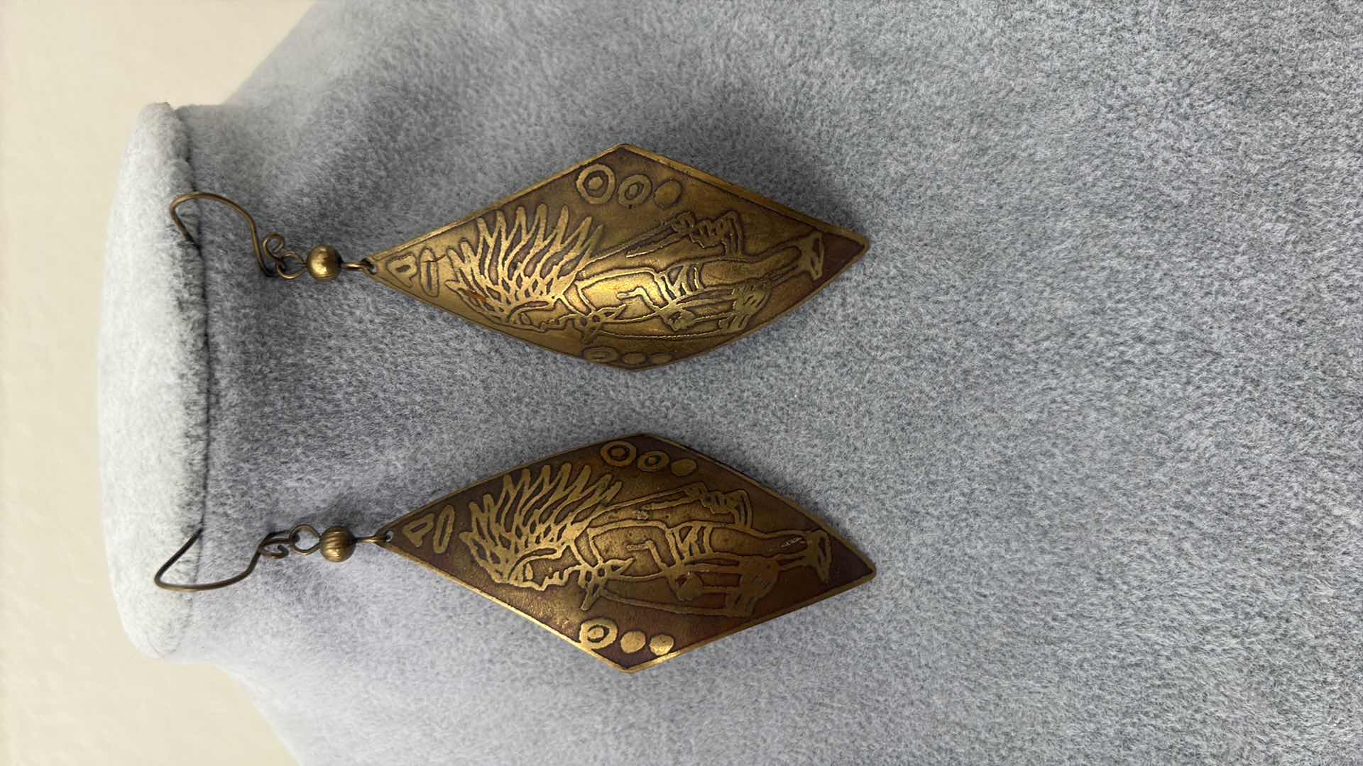 Photo 1 of GOLD TONED NATIVE AMERICAN EARRINGS 3”