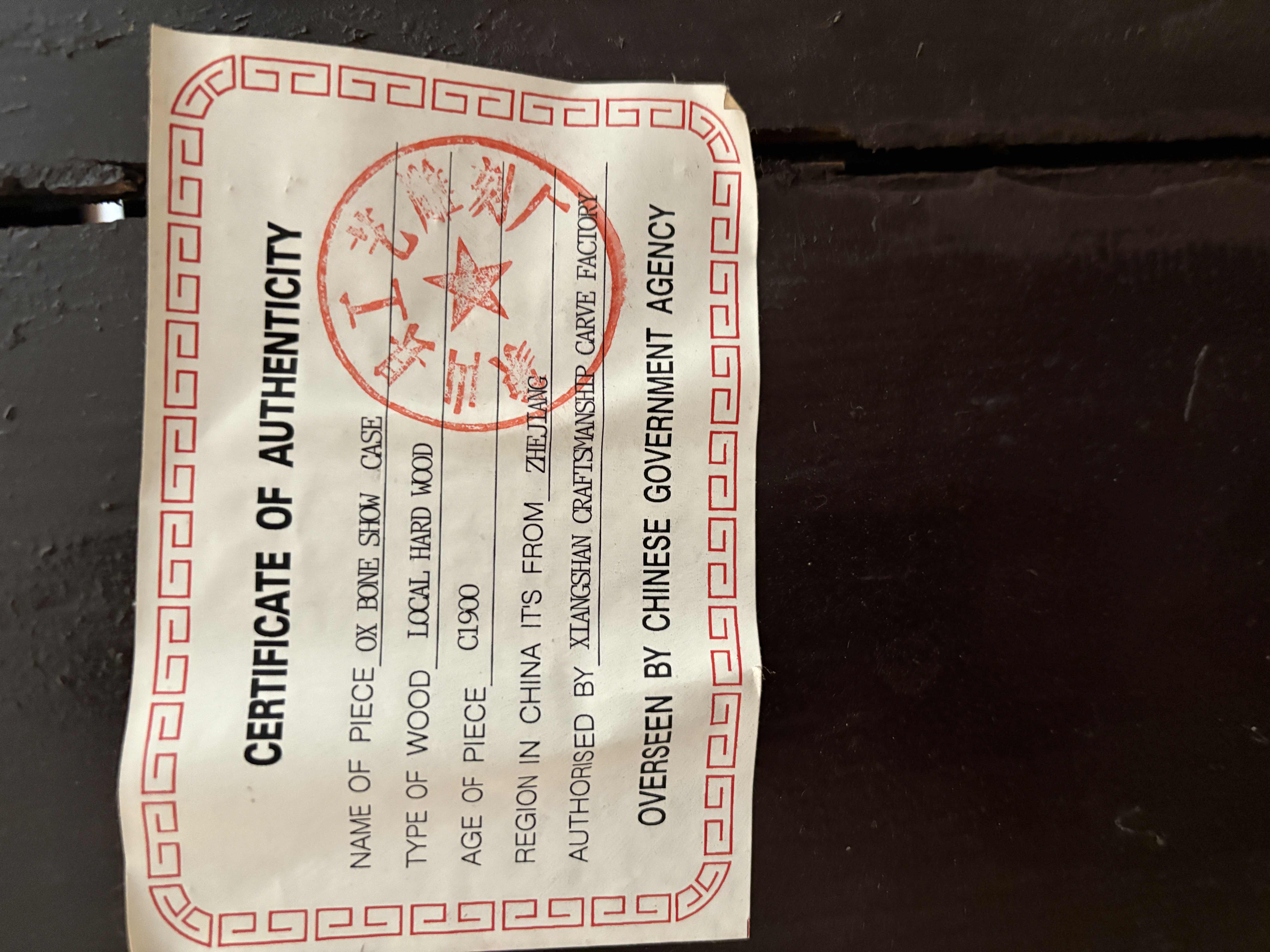 Photo 1 of CHINESE OX BONE TWO PIECE SHOWCASE 40”x18” H69”