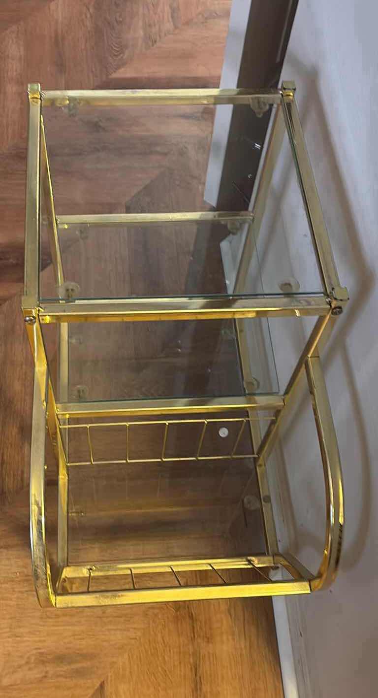 Photo 2 of GOLD TONE METAL AND GLASS SIDE TABLE 23”x13” H22”