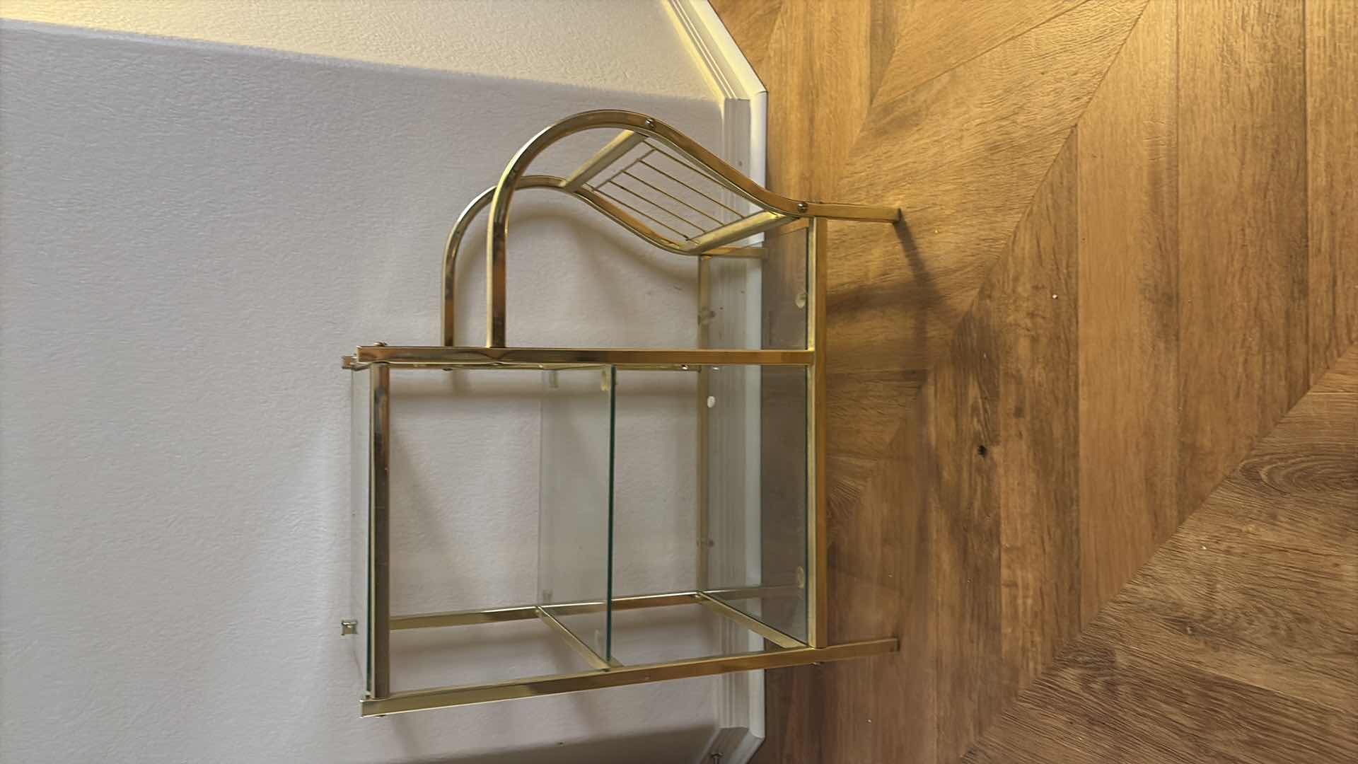 Photo 1 of GOLD TONE METAL AND GLASS SIDE TABLE 23”x13” H22”