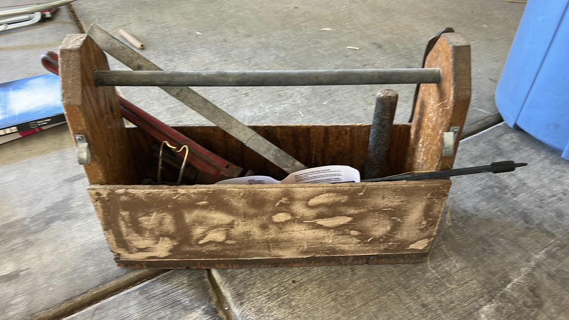 Photo 1 of HEAVY WOOD AND METAL TOOL BOX WITH CONTENTS