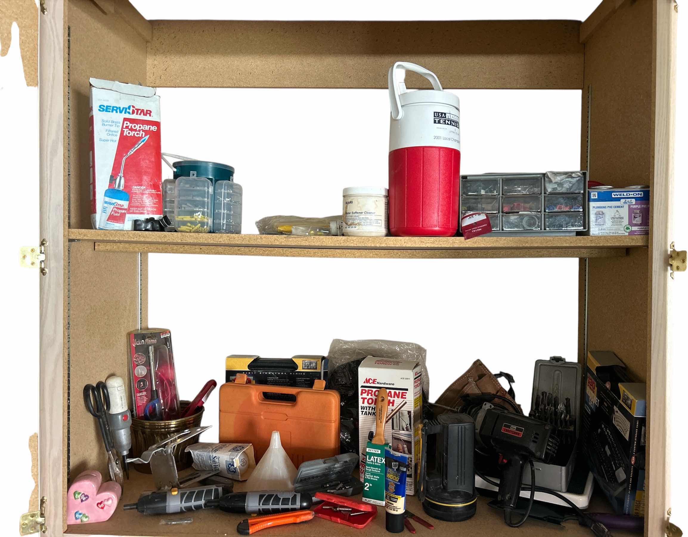 Photo 1 of CONTENTS OF CABINET IN GARAGE