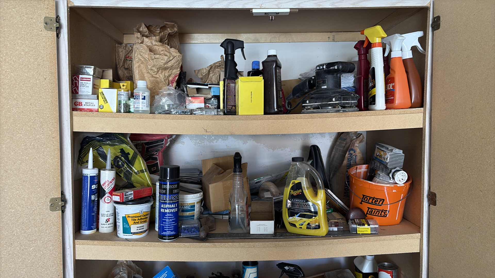 Photo 1 of CONTENTS OF THREE SHELVES IN GARAGE