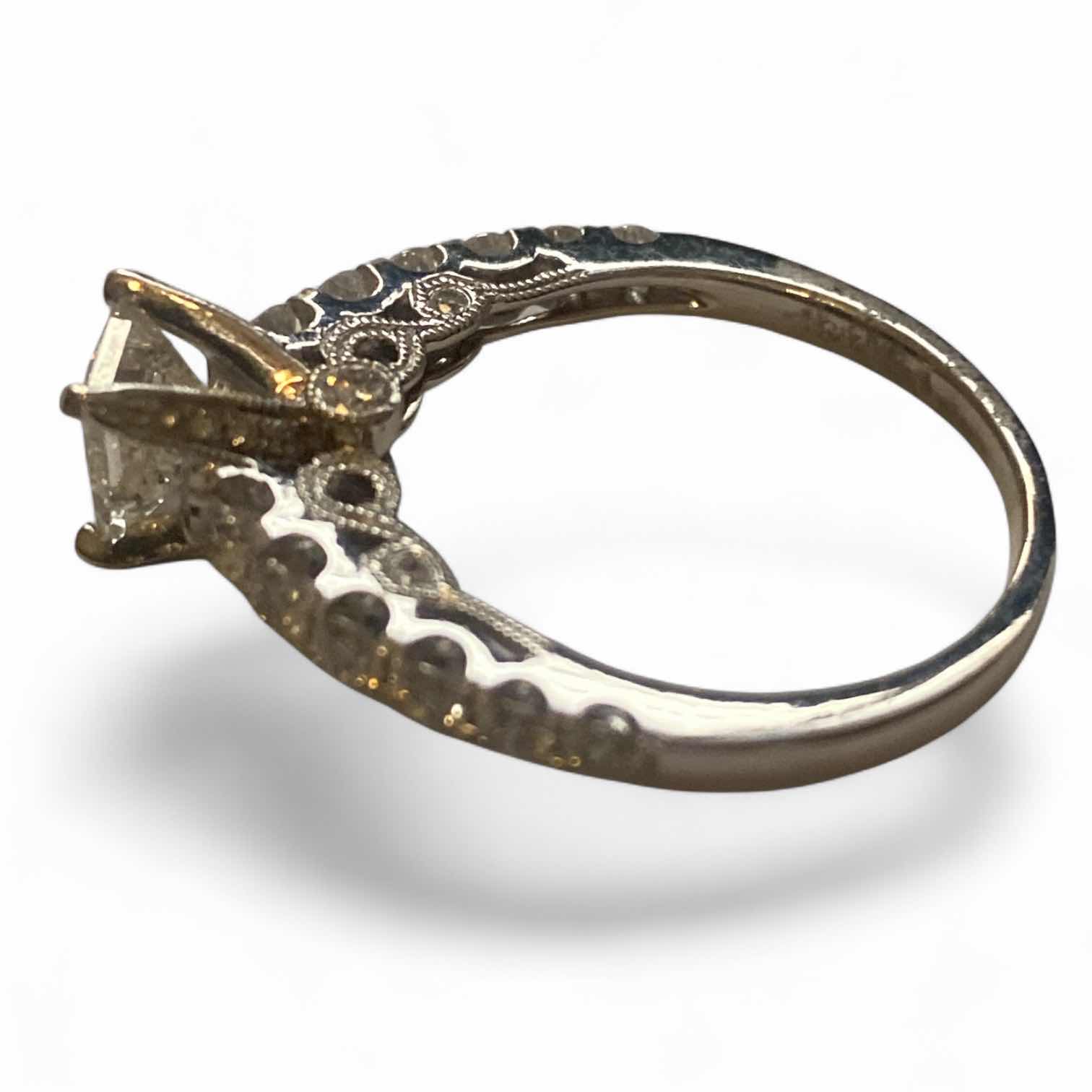 Photo 1 of 14K WHITE GOLD 1cwt PRINCESS CUT CENTER DIAMOND RING 3.9G SIZE 7 1/4  #20