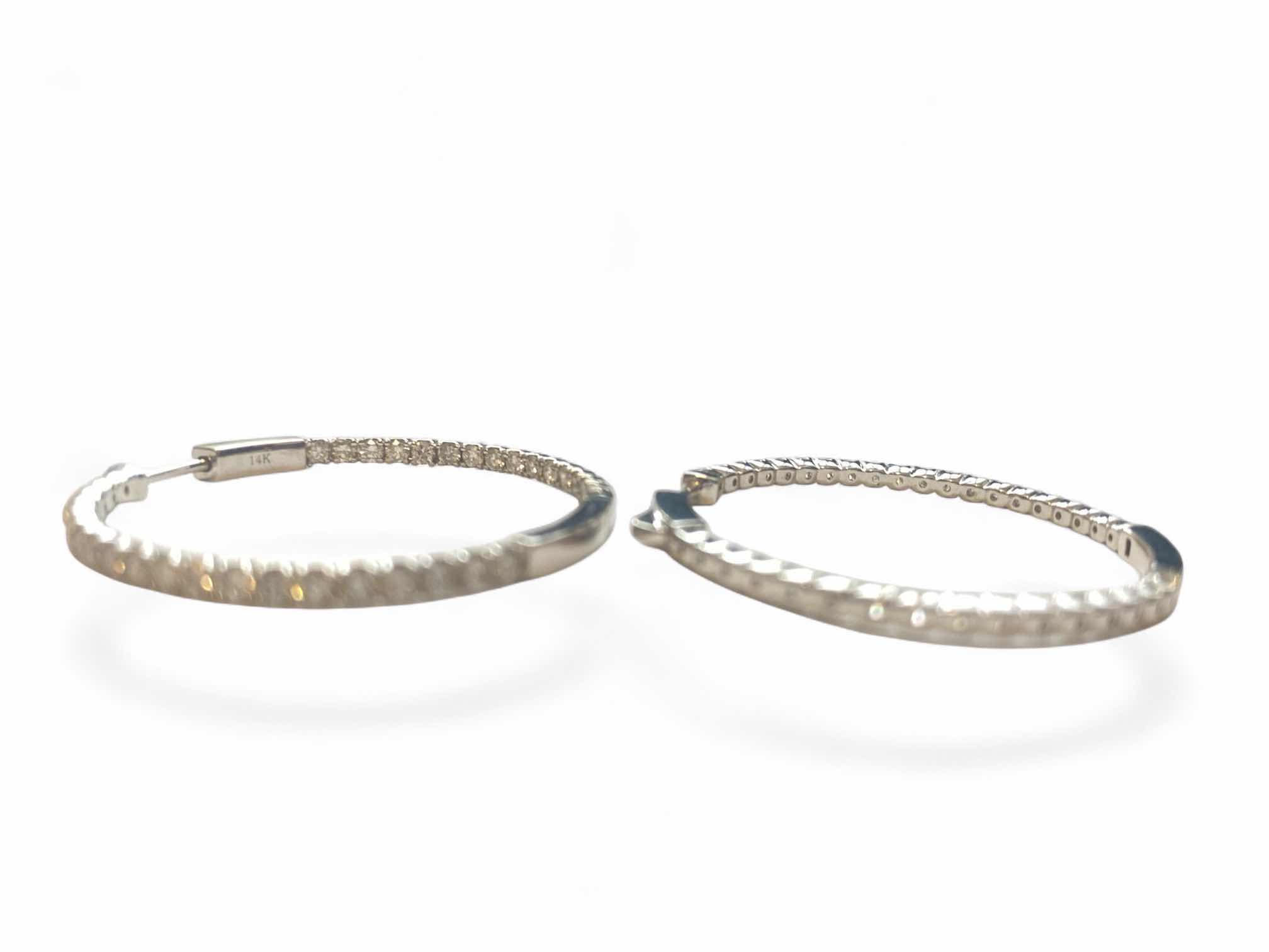 Photo 1 of 14K WHITE GOLD w 2.7cwt DIAMOND HOOP EARRINGS 7.5 TTL G #1