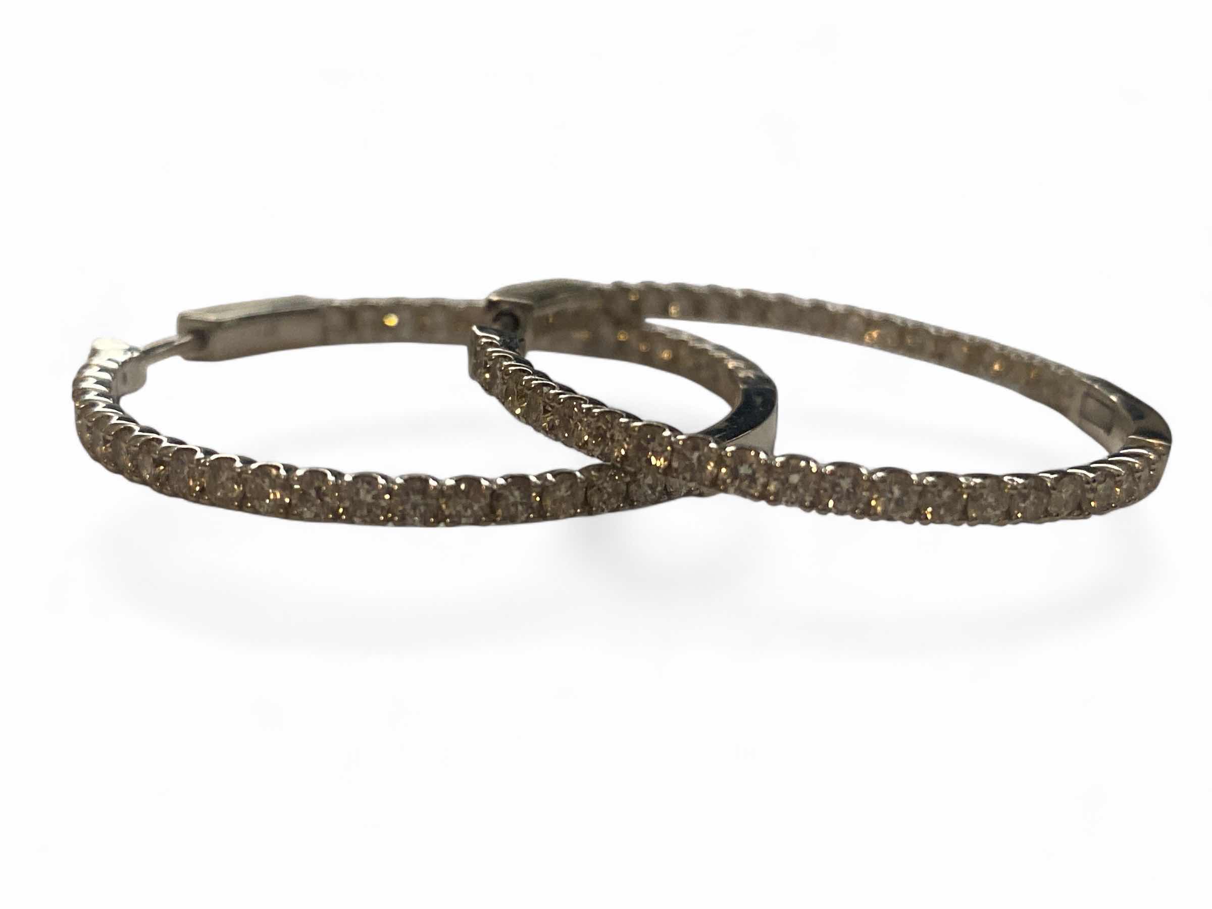 Photo 1 of 14K WHITE GOLD w 2.7cwt DIAMOND HOOP EARRINGS 7.5 TTL G #1