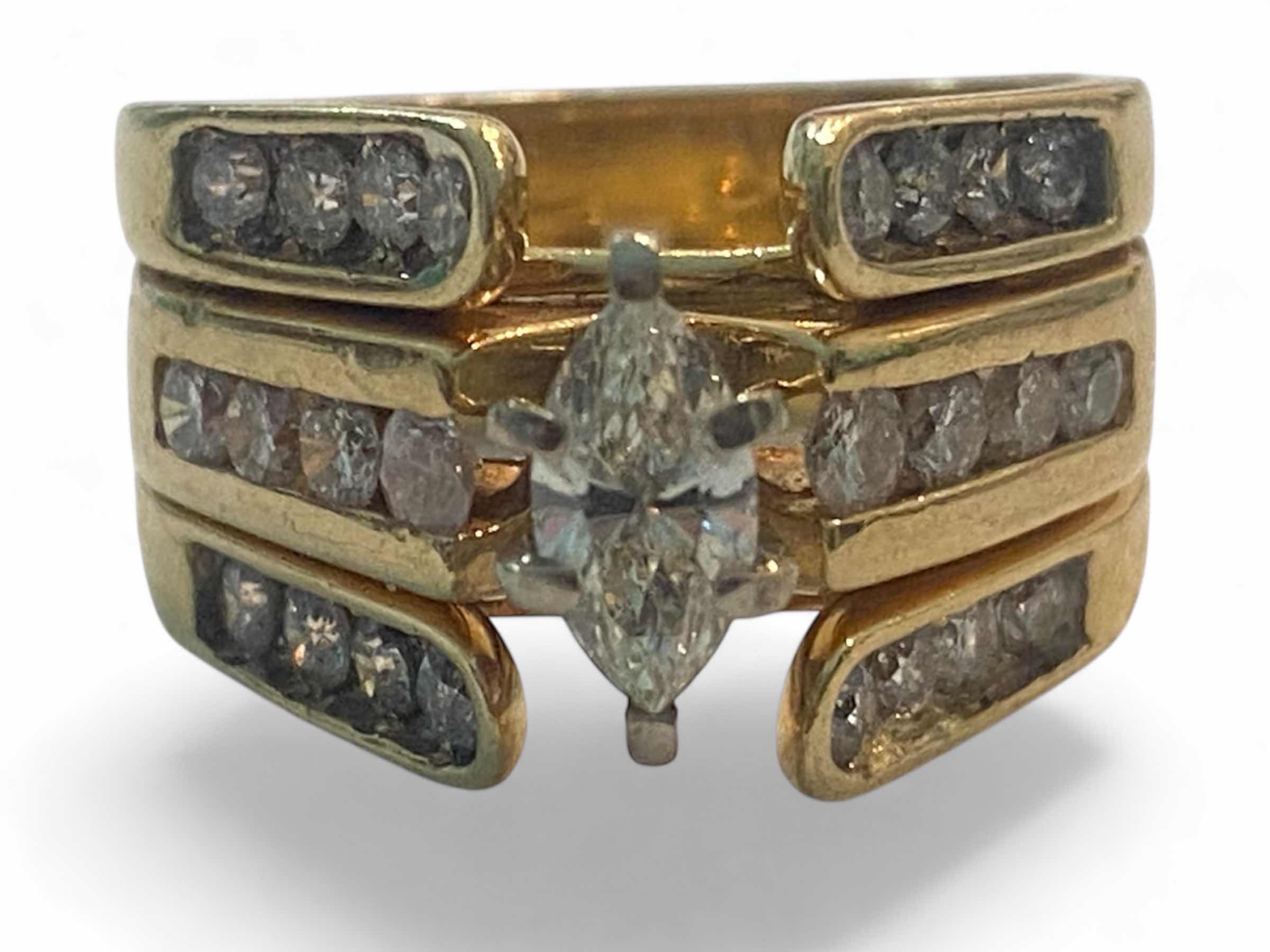 Photo 1 of 14K YELLOW GOLD 2cwt MARQUEE DIAMOND RING 8G SIZE 6 #21