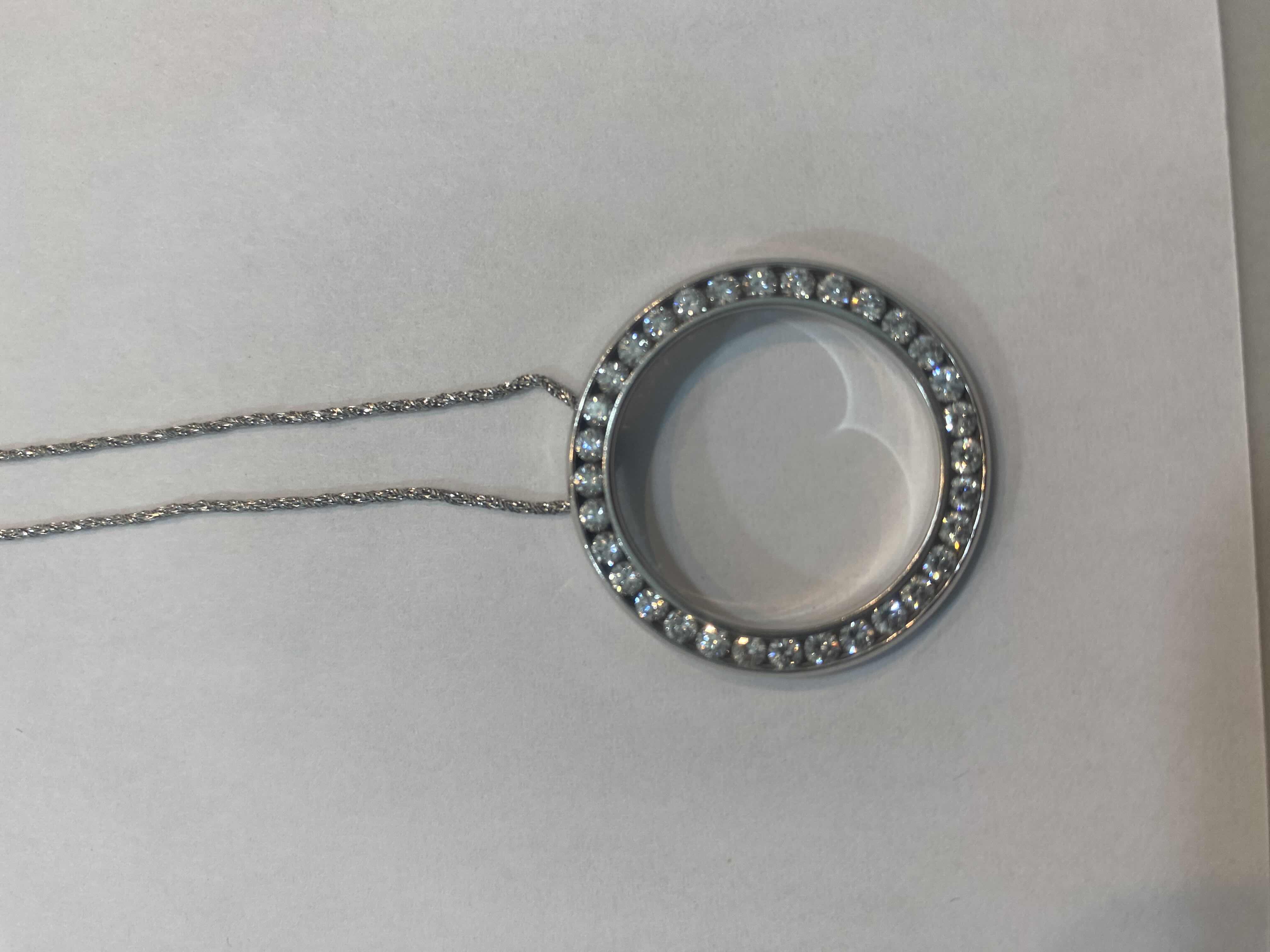 Photo 1 of 14K WHITE GOLD w 2ctw DIAMOND PENDANT NECKLACE 6.5 TTL G CHAIN 17” #13