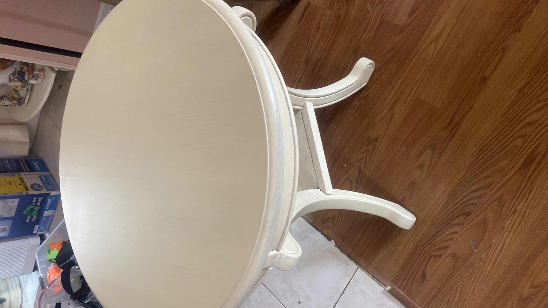 Photo 3 of 25 1/2” ROUND CREAM COLOR WOOD TABLE H26” (two available each sold separately)