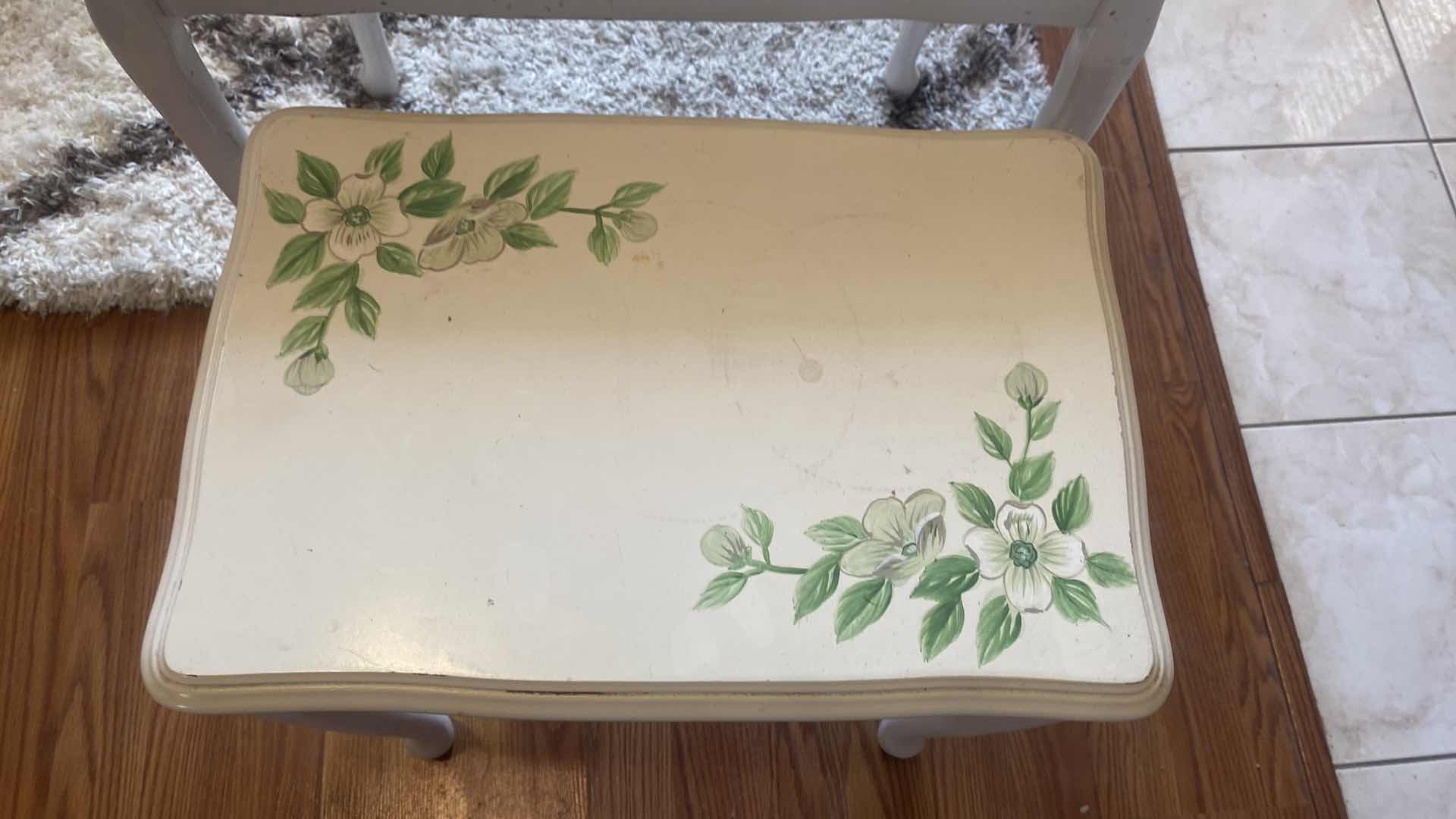 Photo 1 of 2 - STACKING HAND PAINTED TABLES 22 1/2” x 14” H 22”