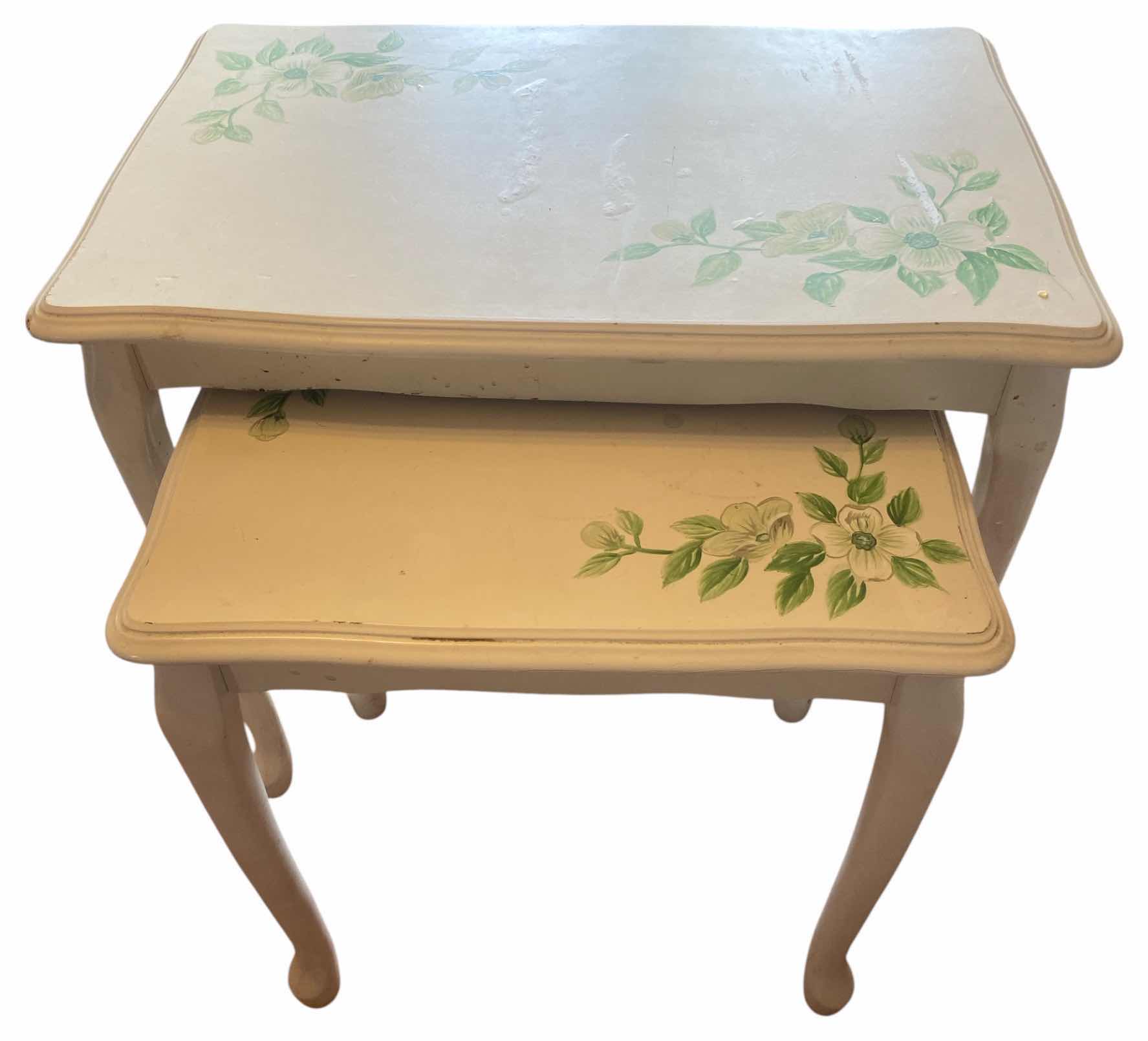 Photo 1 of 2 - STACKING HAND PAINTED TABLES 22 1/2” x 14” H 22”