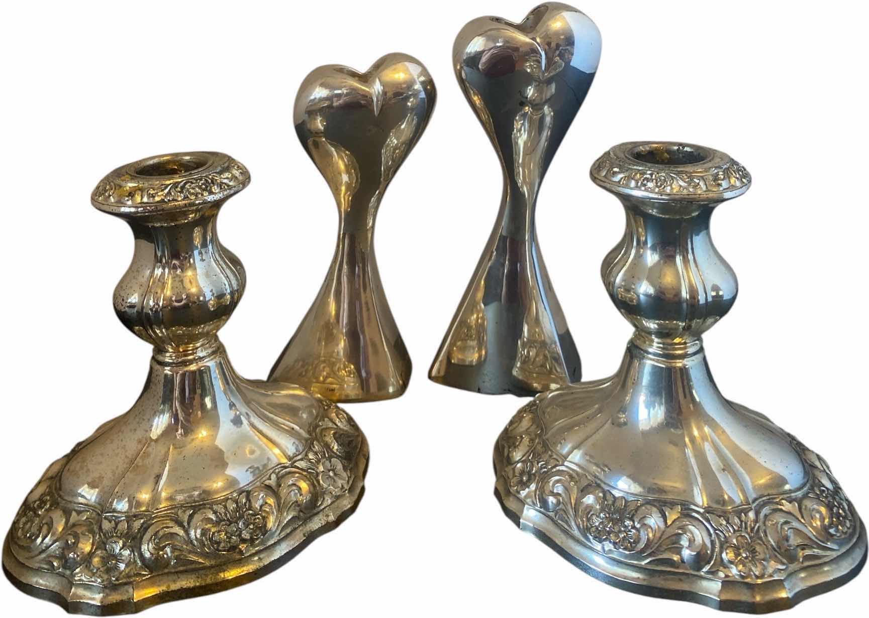 Photo 1 of 2 SILVERPLATE CANDLEHOLDERS & 2 METAL CANDLEHOLDERS TALLEST H6”
