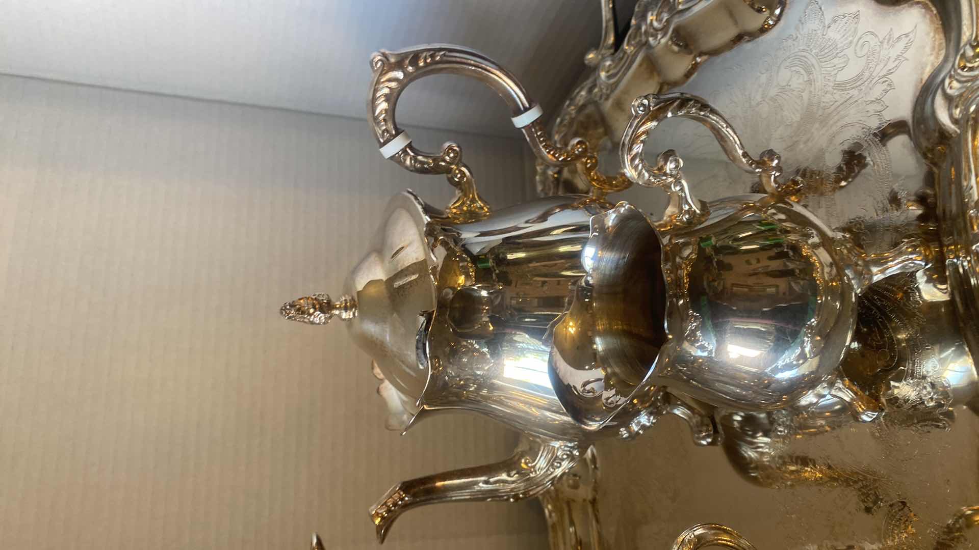 Photo 1 of SILVER-PLATE TRAY NO MARK & LEONARD SILVER PLATE TEA & COFFEE SET 4 PIECES