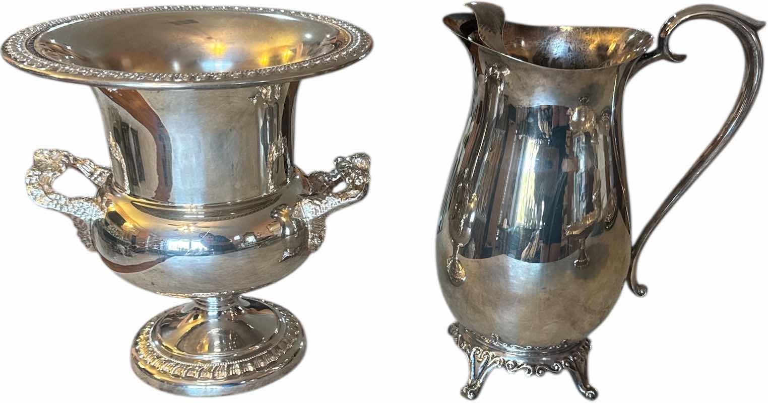 Photo 1 of 3- VINTAGE SILVERWARE PITCHER SERVING TRAY AND CHAMPAGNE BUCKET
H10” AND SMALLER