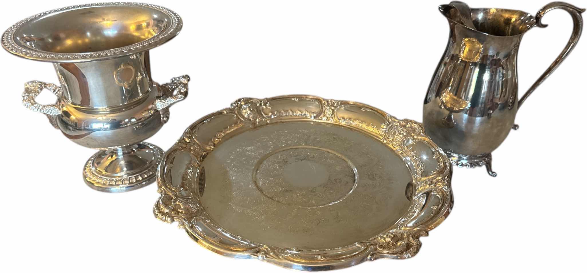 Photo 1 of 3- VINTAGE SILVERWARE PITCHER SERVING TRAY AND CHAMPAGNE BUCKET
H10” AND SMALLER