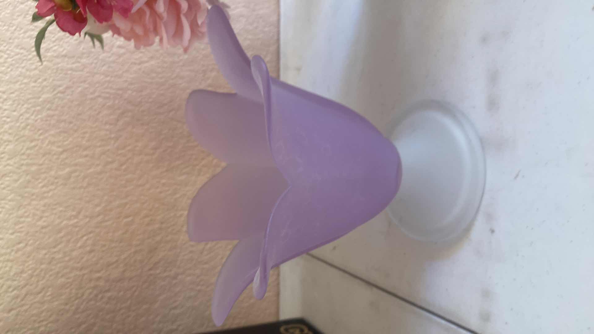 Photo 1 of 4 - DECOR CANDLES VIOLET VASE & BUTTERFLY VASE H 6 1/2” EXCLUDING FLOWERS