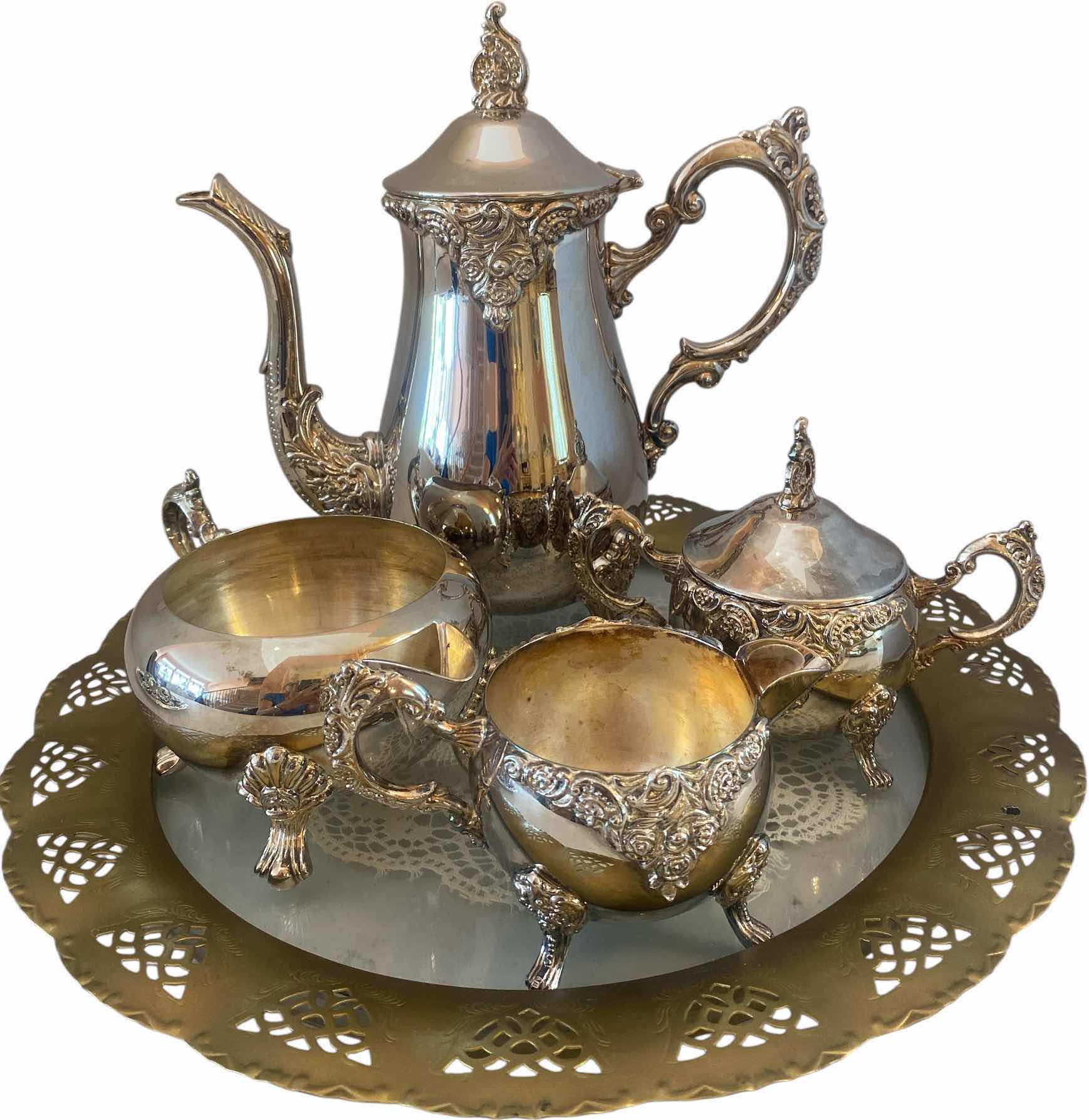 Photo 1 of 4 - SILVER PLATE AND BRASS TRAY