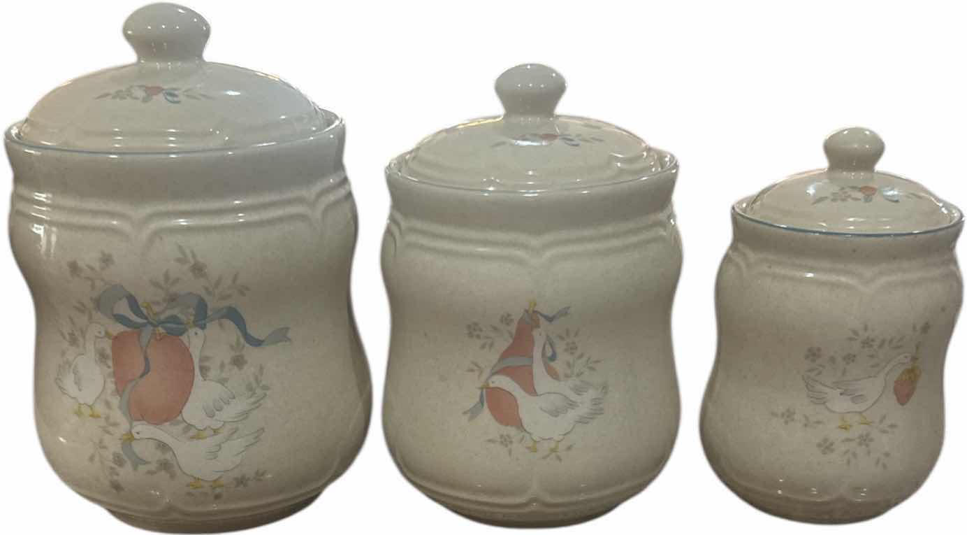 Photo 1 of 3- VINTAGE INTERNATIONAL CHINA COMPANY GOOSE DESIGN CANISTERS
H11” AND SMALLER