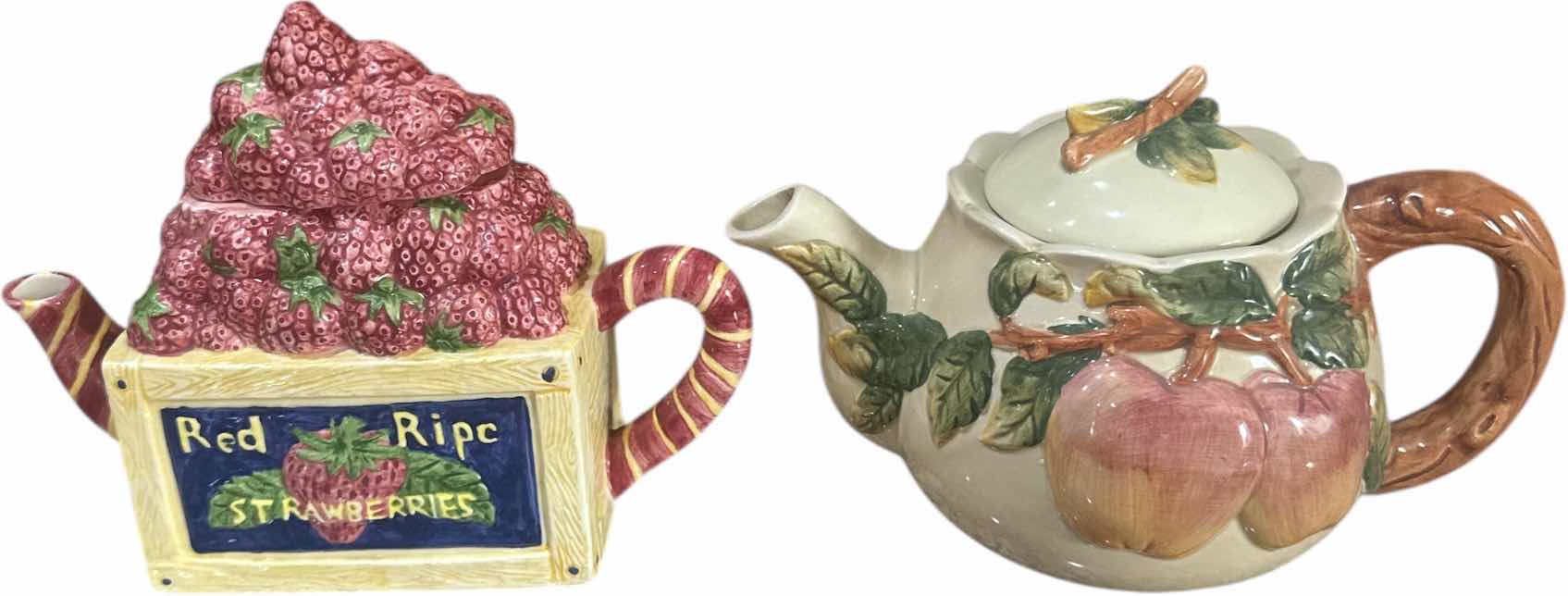 Photo 1 of 2- VINTAGE CERAMIC TEAPOTS BY CARDINAL STRAWBERRIES AND CBK APPLE DESIGN
H6.5” AND SMALLER