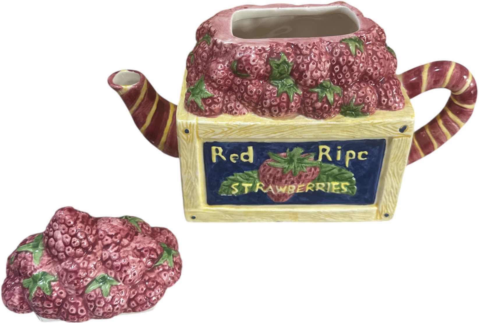 Photo 1 of 2- VINTAGE CERAMIC TEAPOTS BY CARDINAL STRAWBERRIES AND CBK APPLE DESIGN
H6.5” AND SMALLER