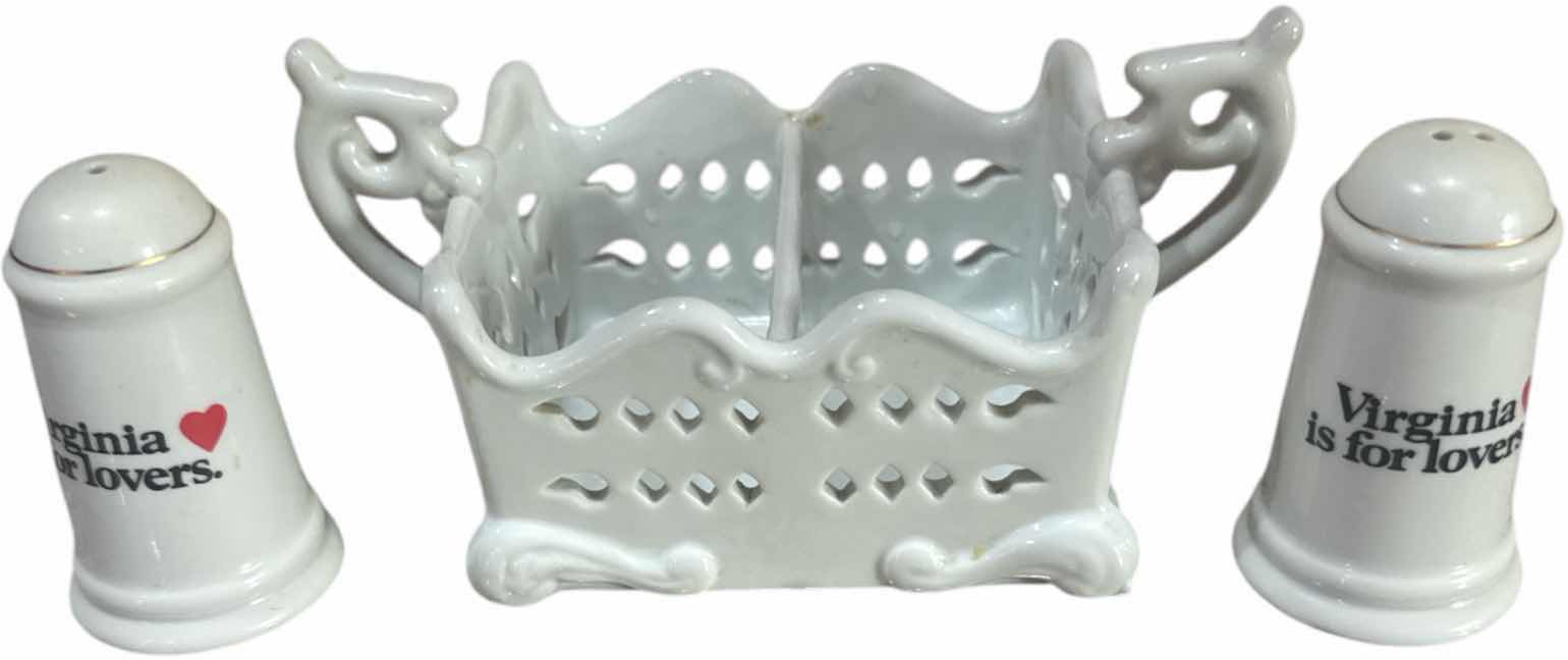 Photo 1 of 4- VINTAGE CERAMIC TEAPOT SUGAR TRAY SALT AND PEPPER SHAKER