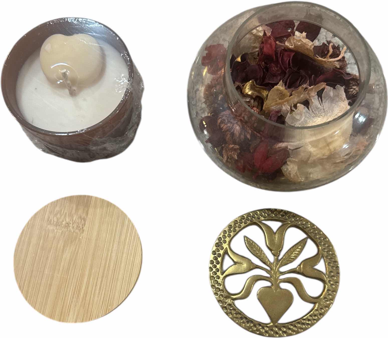 Photo 1 of 4- VINTAGE HOME DECOR CANDLE, CANDLE HOLDER POTPOURRI GLASS METAL HOLDER, MAIL OR FILE METAL HOLDER 
H12”