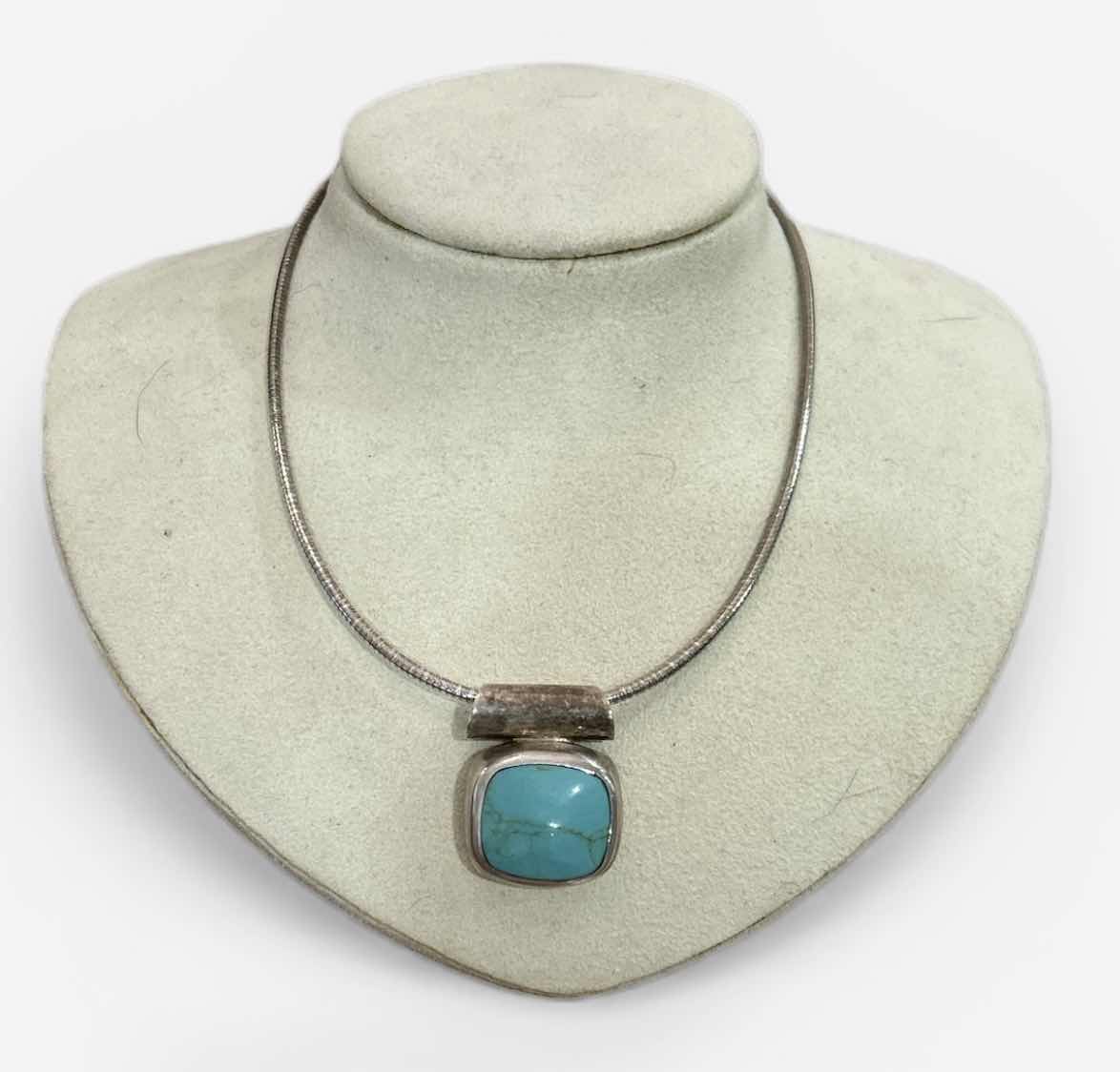 Photo 1 of STAMPED .925 STERLING SILVER NECKLACE WITH TURQUOISE PENDANT