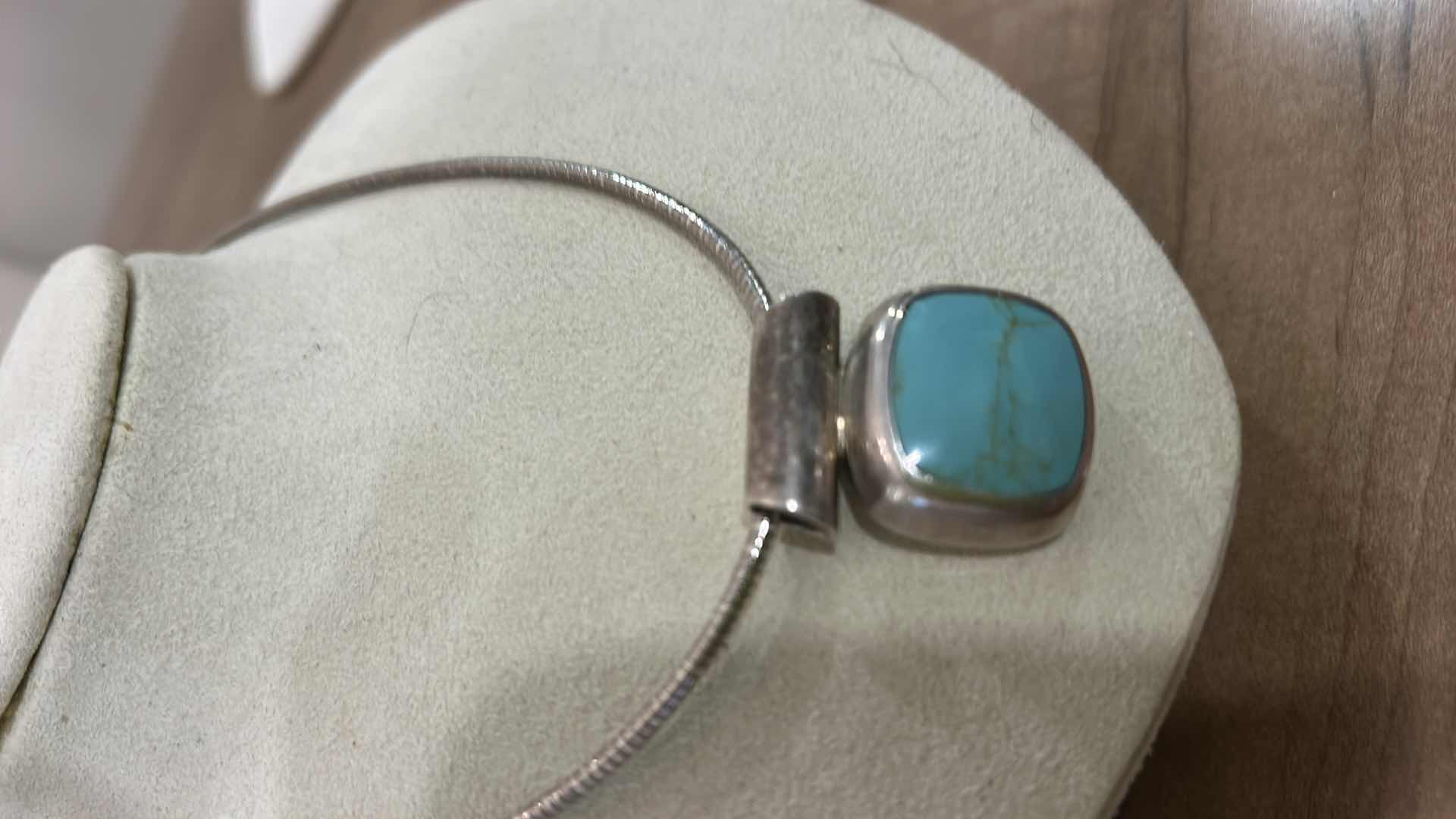 Photo 1 of STAMPED .925 STERLING SILVER NECKLACE WITH TURQUOISE PENDANT