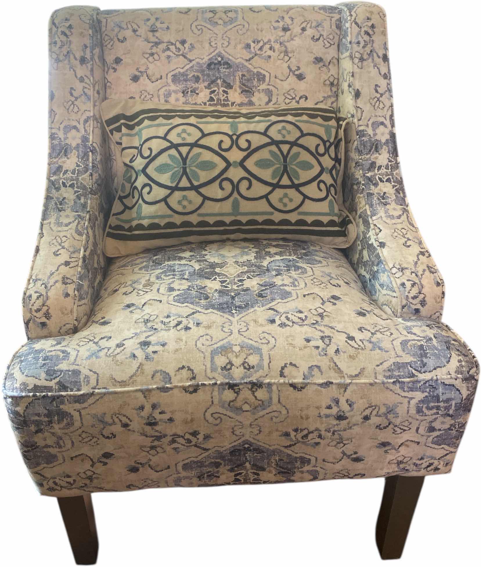 Photo 1 of CREAM & BLUE BOHEMIAN PRINT FABRIC OCCASIONAL CHAIR WITH TOSS PILLOW