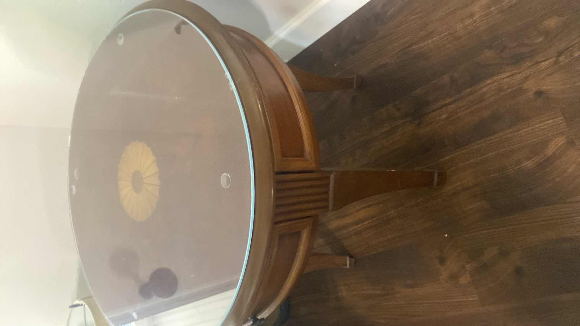 Photo 4 of 24” DARK WOOD END TABLE WITH INLAY & 1 DRAWER H26 1/2”