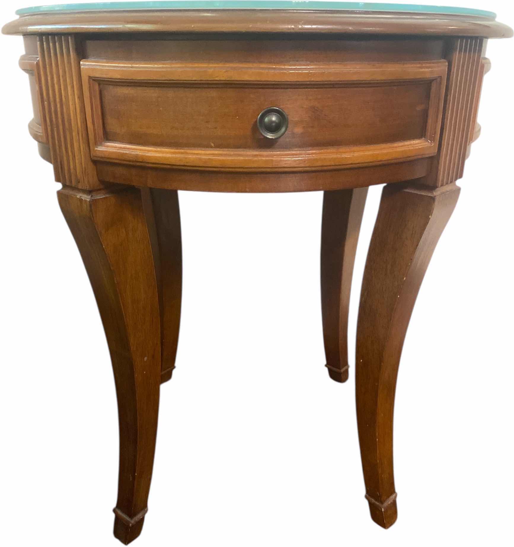 Photo 1 of 24” DARK WOOD END TABLE WITH INLAY & 1 DRAWER H26 1/2”