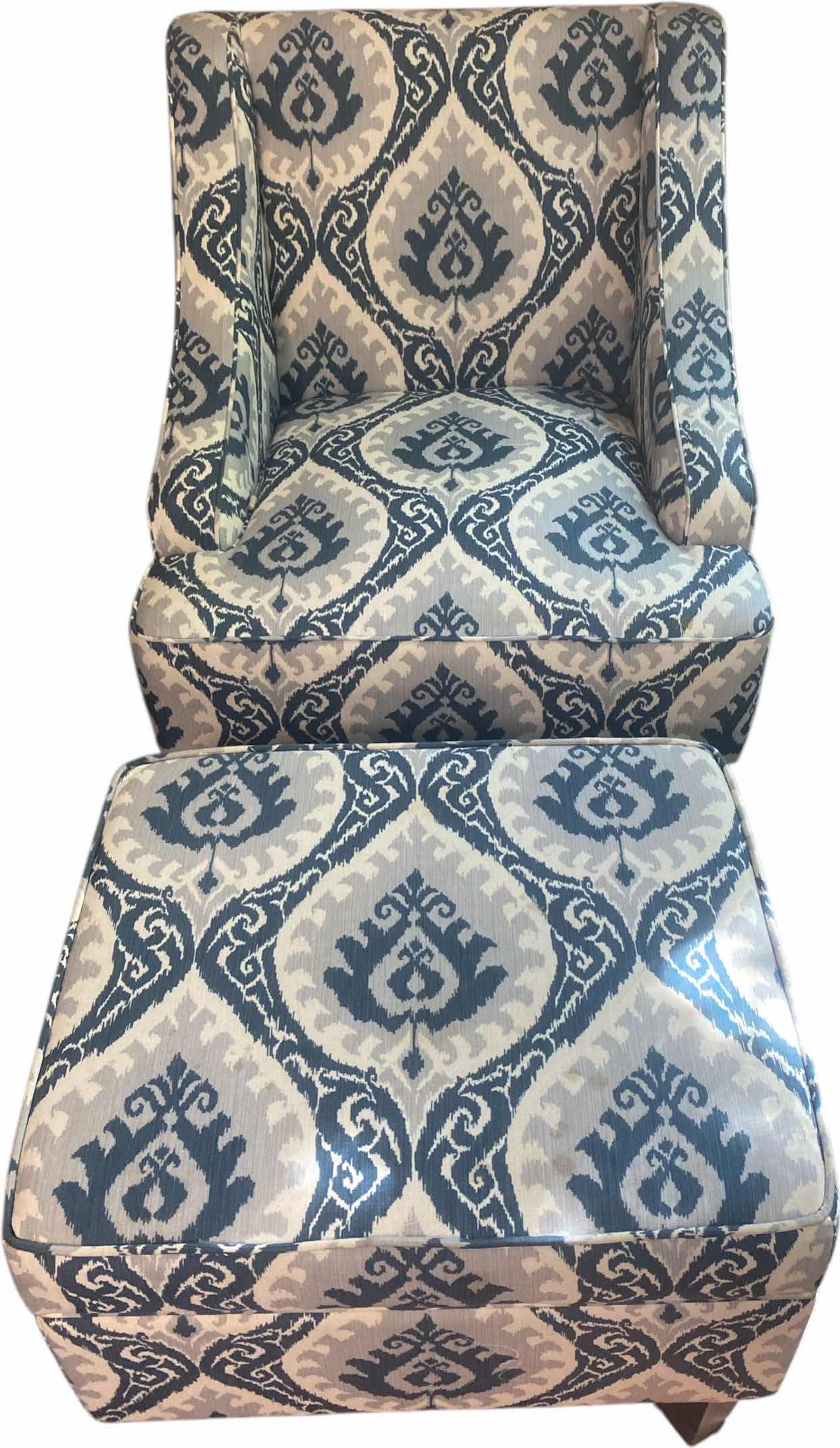 Photo 1 of CREAM BLUE & GRAY PRINT OCCASIONAL CHAIR WITH STORAGE OTTOMAN