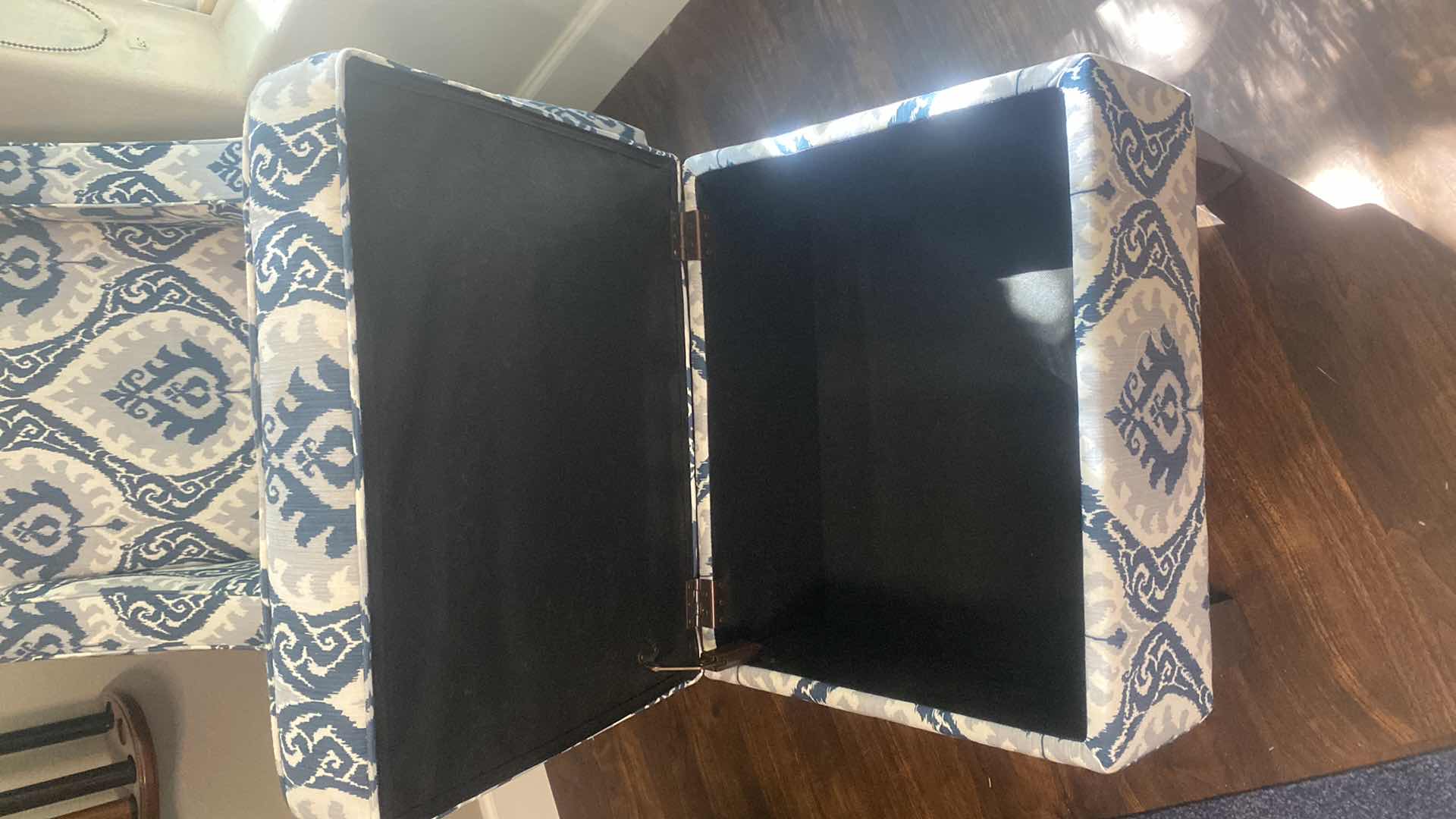 Photo 1 of CREAM BLUE & GRAY PRINT OCCASIONAL CHAIR WITH STORAGE OTTOMAN