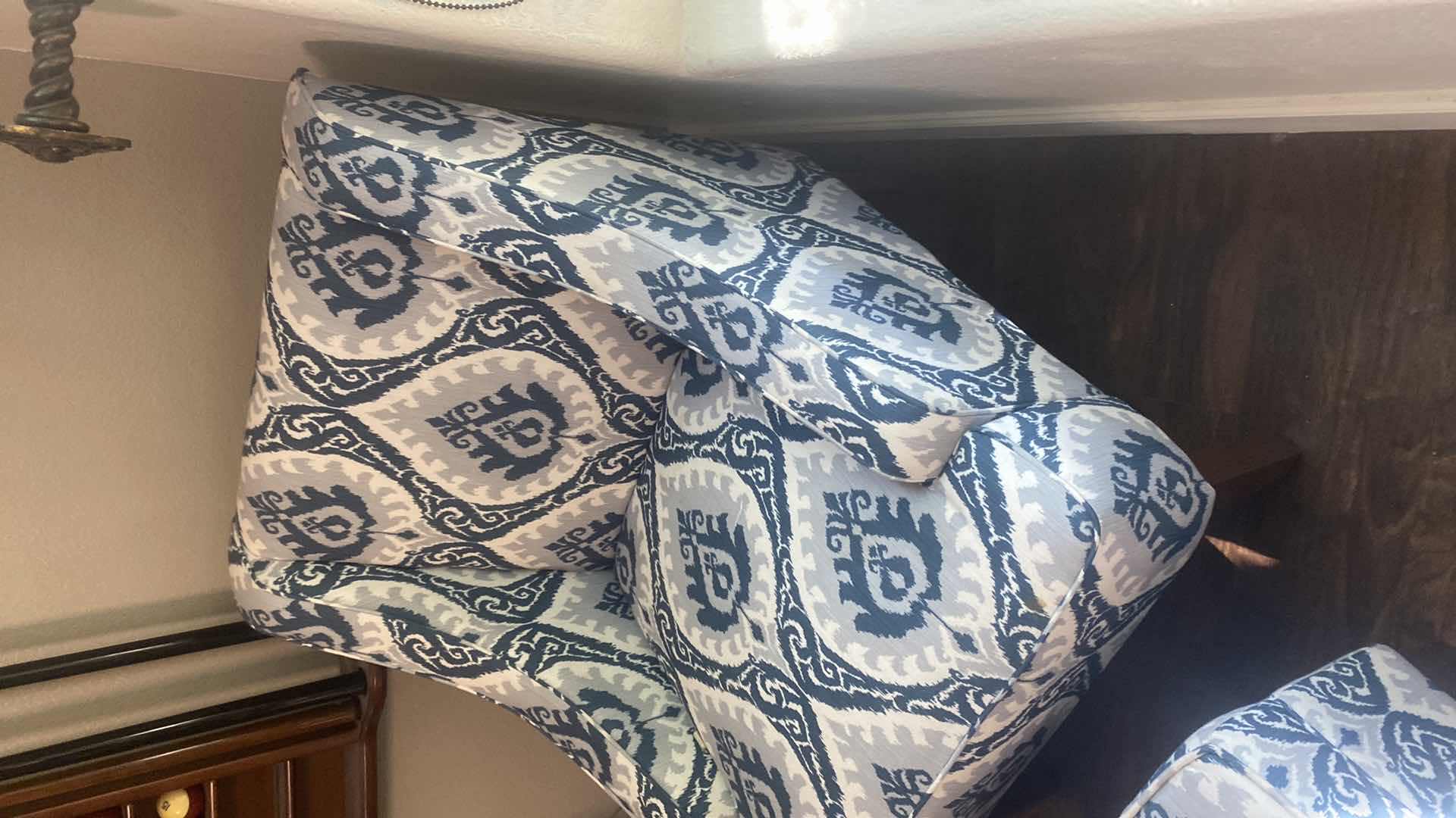 Photo 1 of CREAM BLUE & GRAY PRINT OCCASIONAL CHAIR WITH STORAGE OTTOMAN