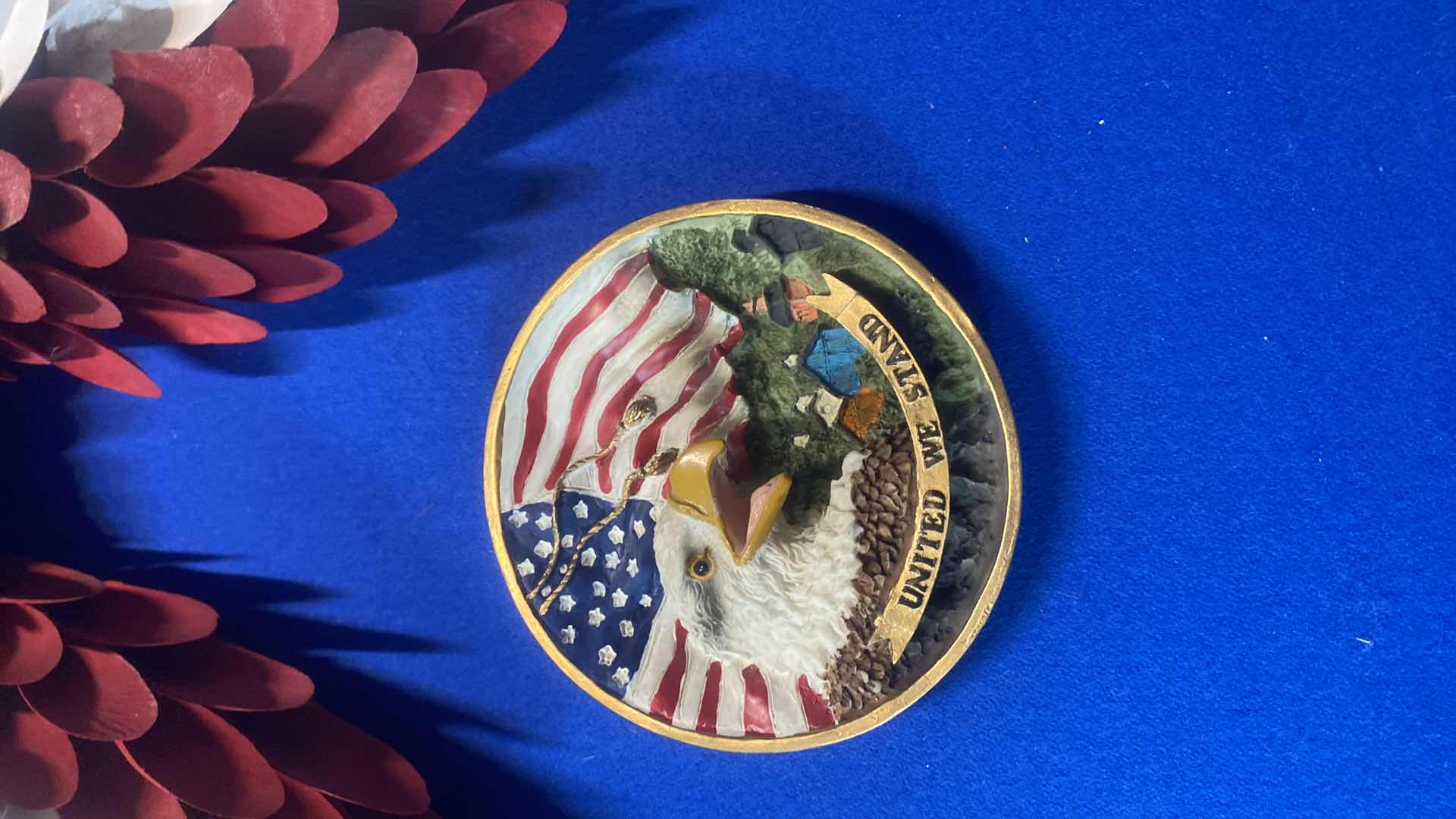 Photo 1 of 5-PATRIOTIC PLATE, FIGURINE 11” x 6, WALL WINGS & ARTWORK LARGEST 23” x 15”