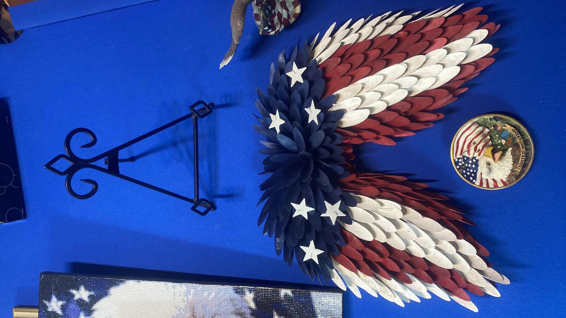 Photo 1 of 5-PATRIOTIC PLATE, FIGURINE 11” x 6, WALL WINGS & ARTWORK LARGEST 23” x 15”