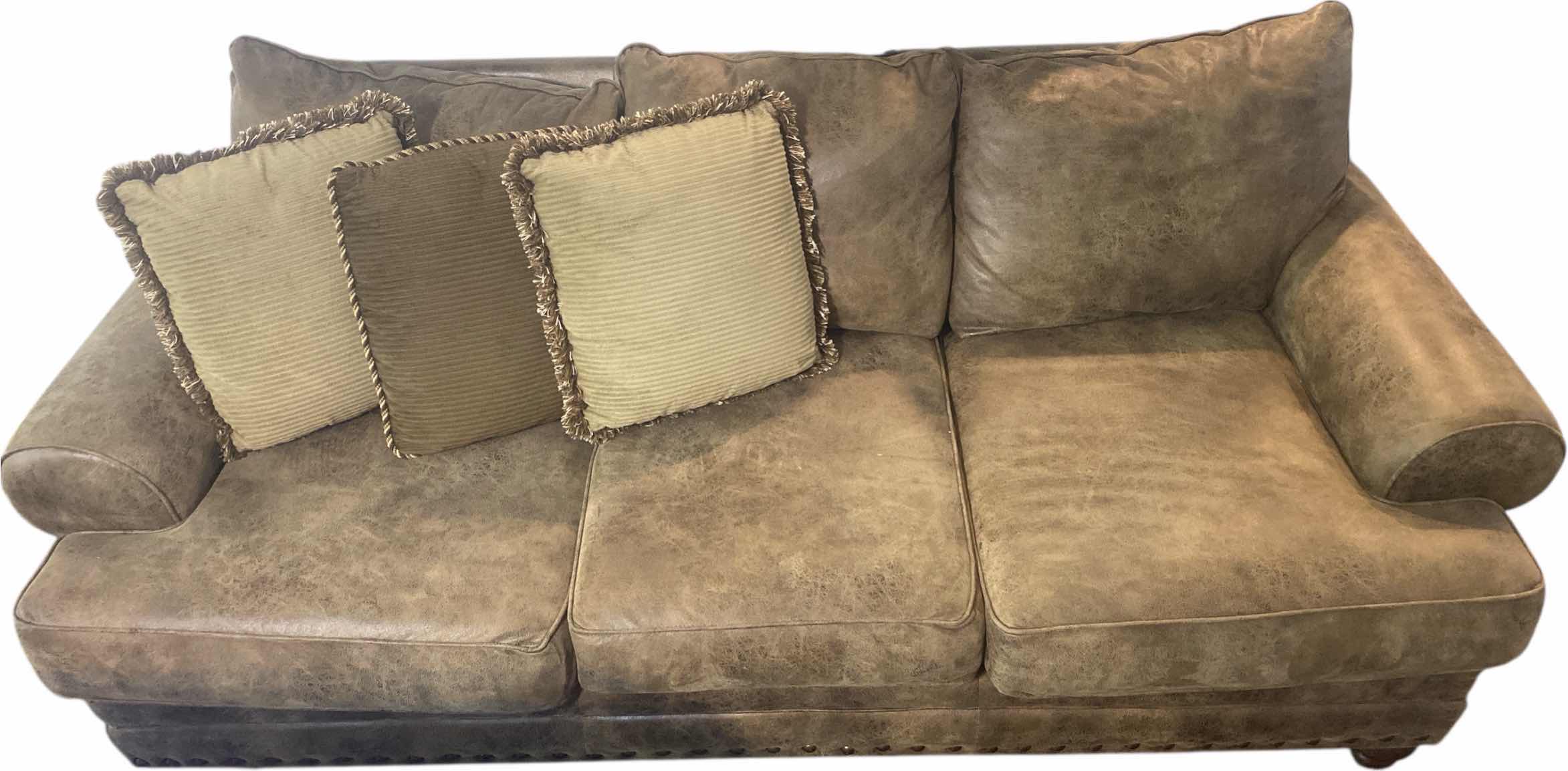 Photo 1 of 98” FABRIC ROLLED ARM TUSCAN STYLE SOFA