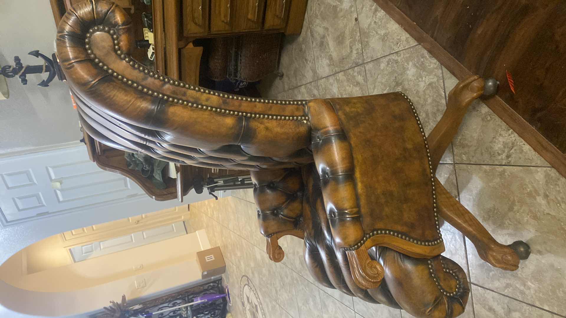 Photo 1 of EXECUTIVE LEATHER W OAK BALL & CLAW DESK CHAIR