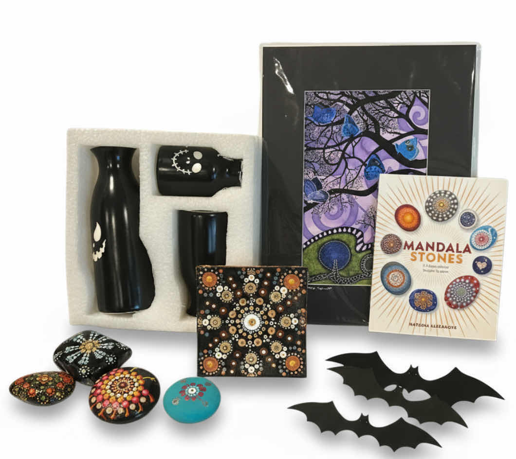 Photo 1 of HALLOWEEN ITEMS AND ROCK PAINTING BOOK AND PAINTED ROCKS