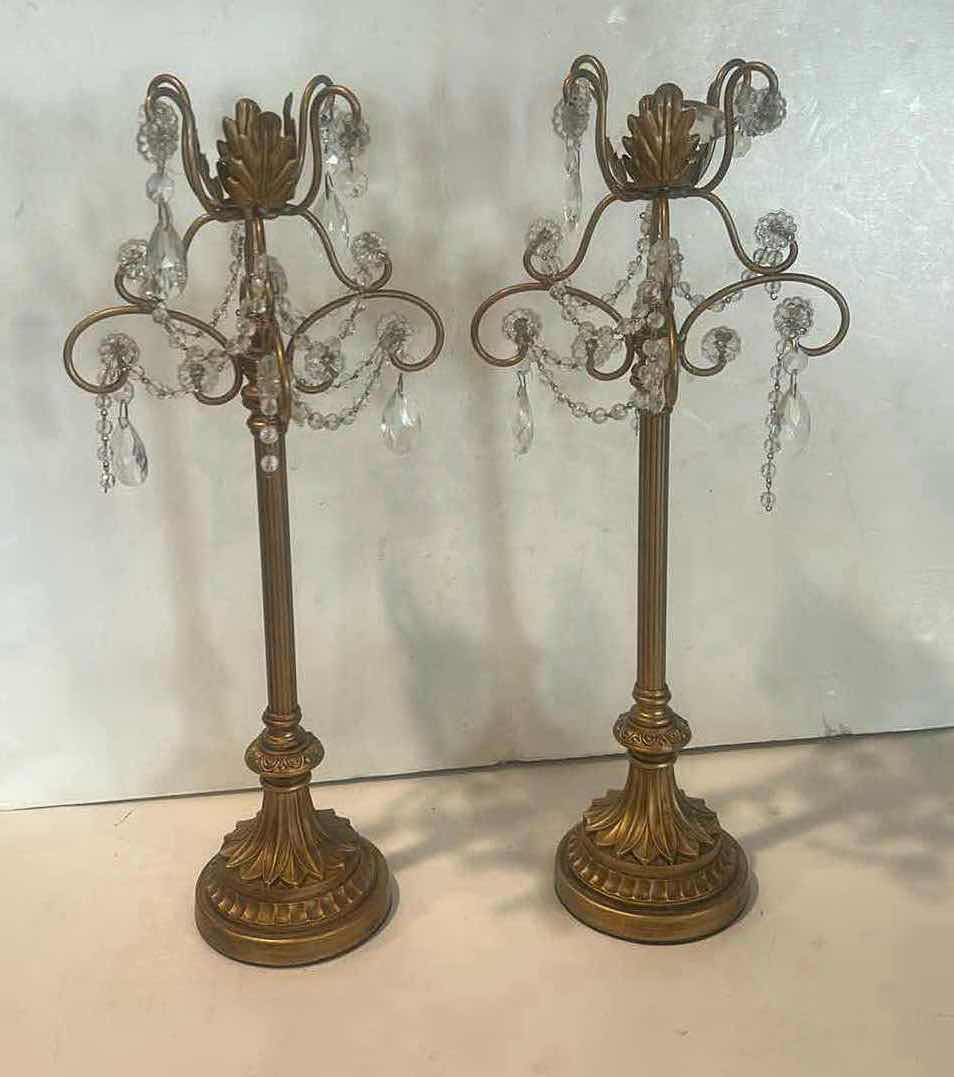 Photo 1 of 2 - VINTAGE STYLE GOLD  CANDLE HOLDERS H18.5”