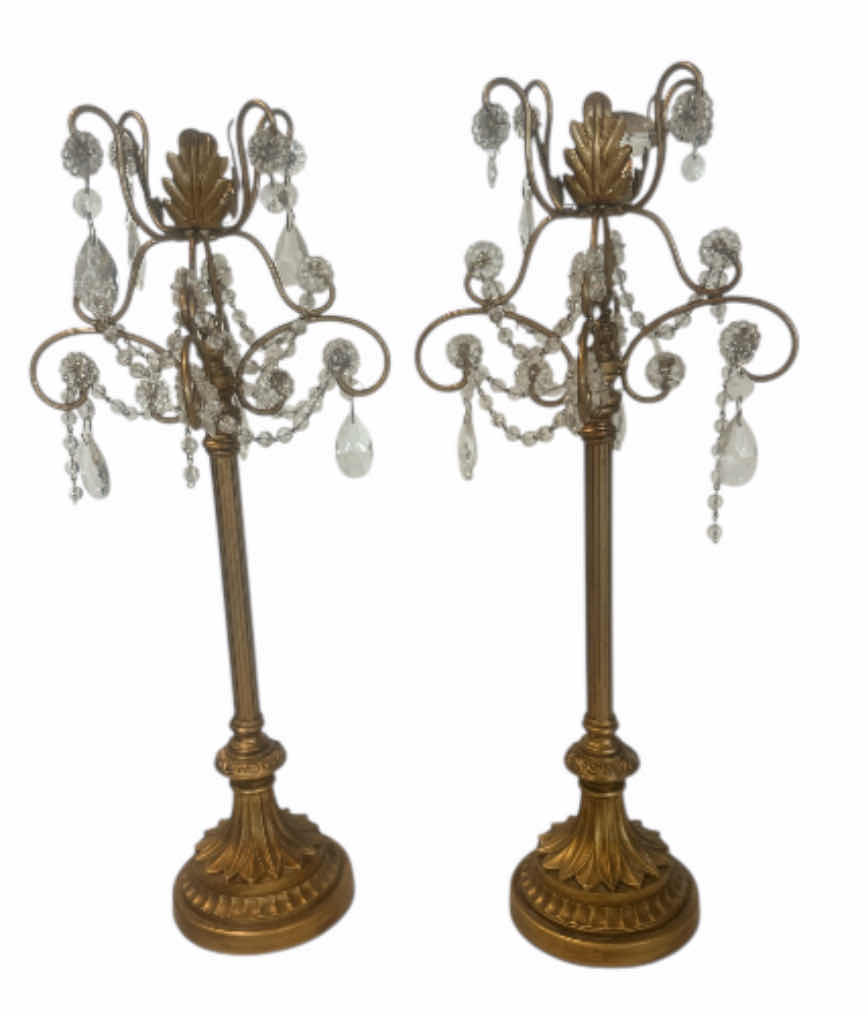 Photo 1 of 2 - VINTAGE STYLE GOLD  CANDLE HOLDERS H18.5”