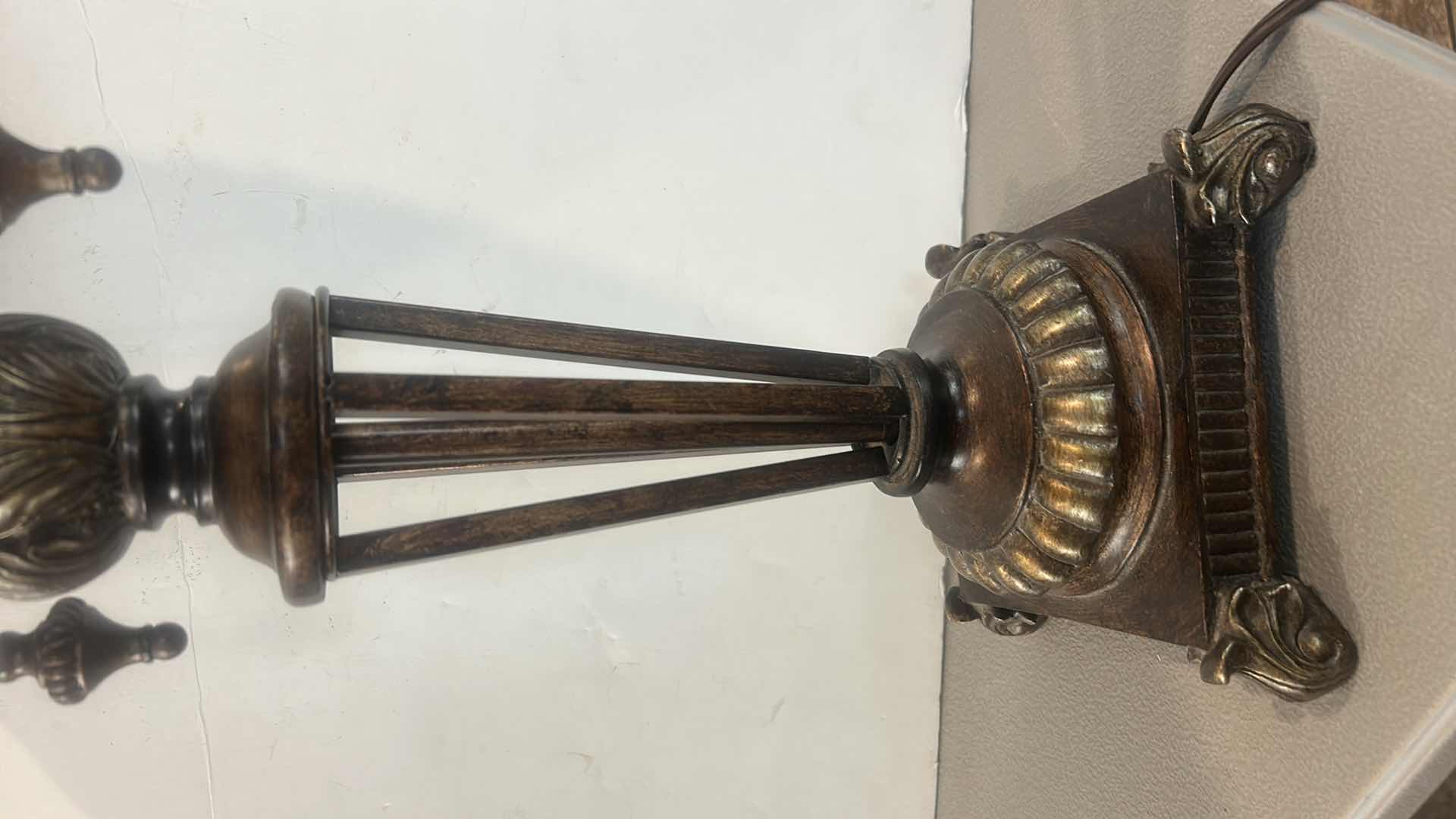 Photo 1 of METAL AND CERAMIC LAMP WITH GLASS SHADE H28”